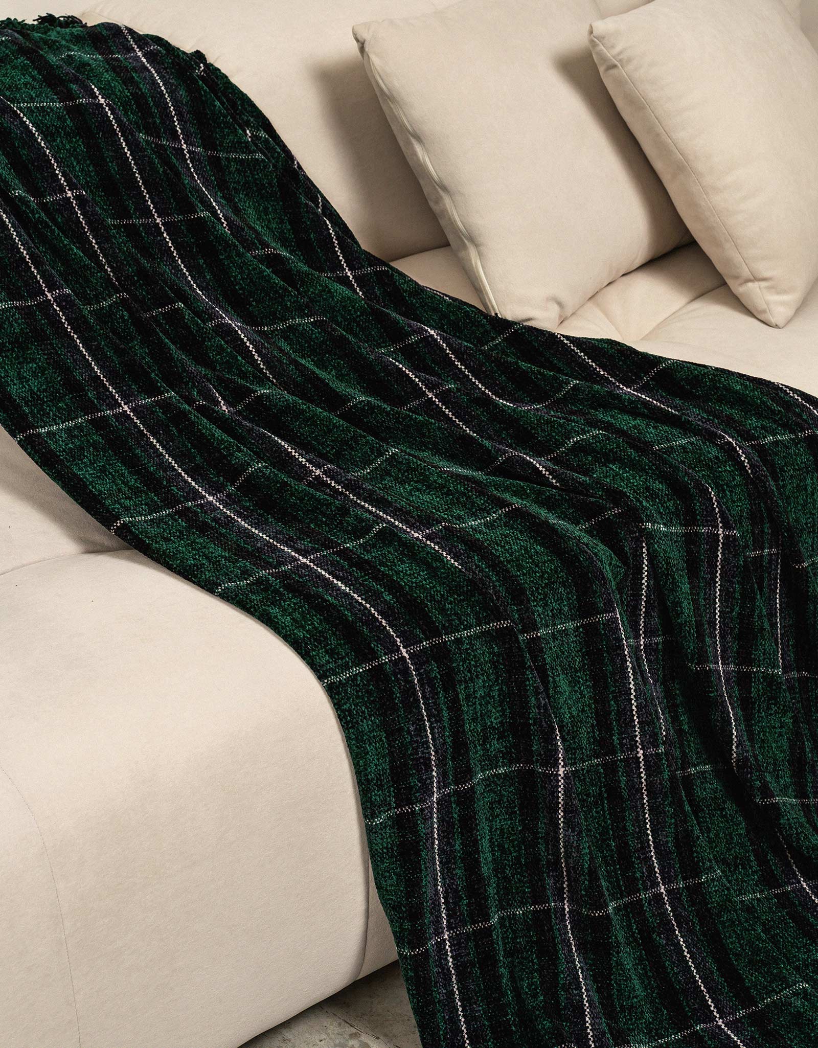 Plaid, 130x170 cm, fringed, chenille, green-blue, Checkered, Hazel, image-4