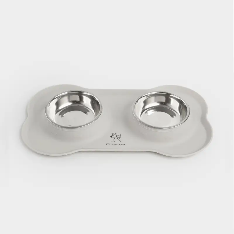 Pet bowl, 35x21 cm, 170 ml, double, on stand, steel / silicone, gray, Favorite pet ,image-0