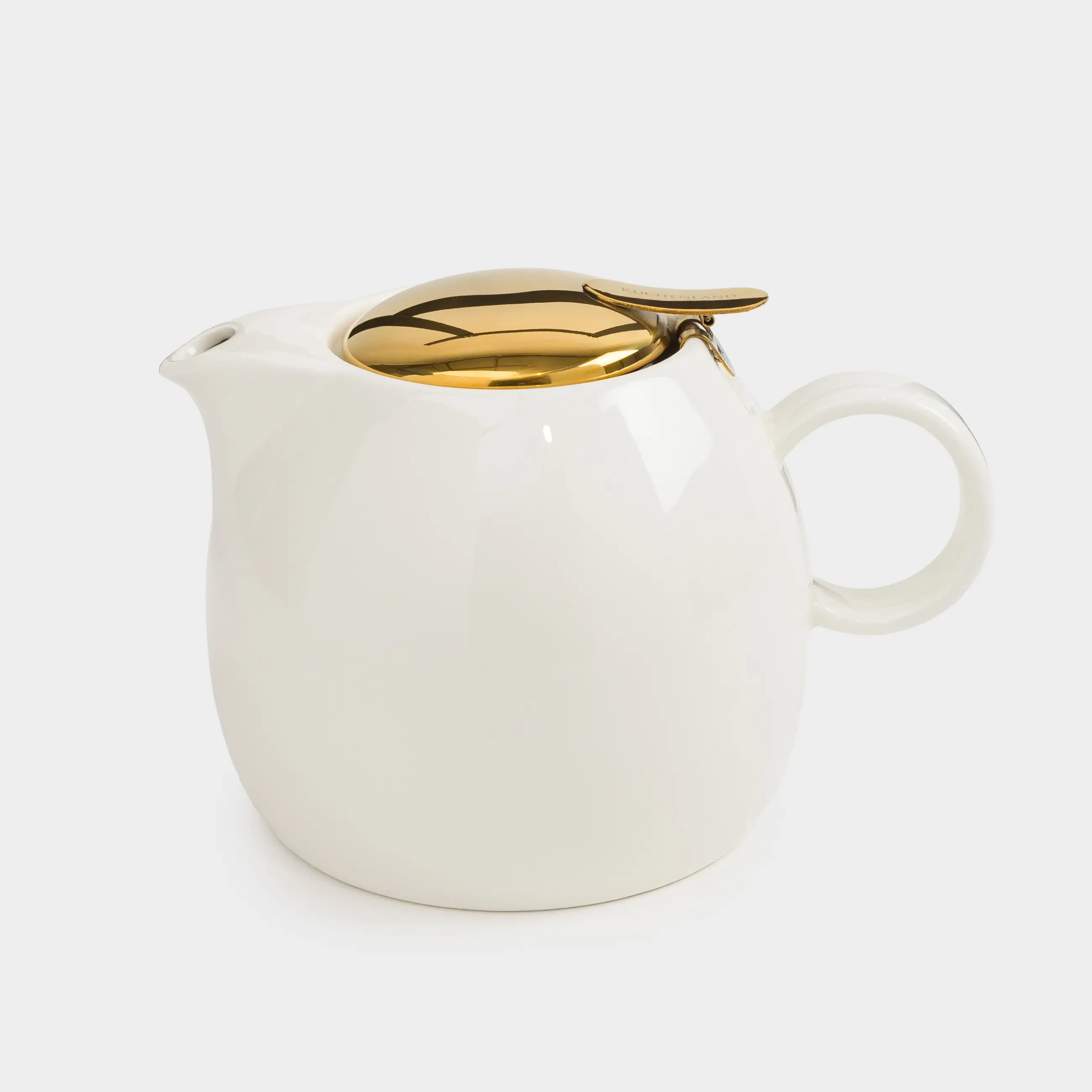 Teapot, 1 l, ceramic / steel, milky gold, Flower, Kettle ceramo, image-0