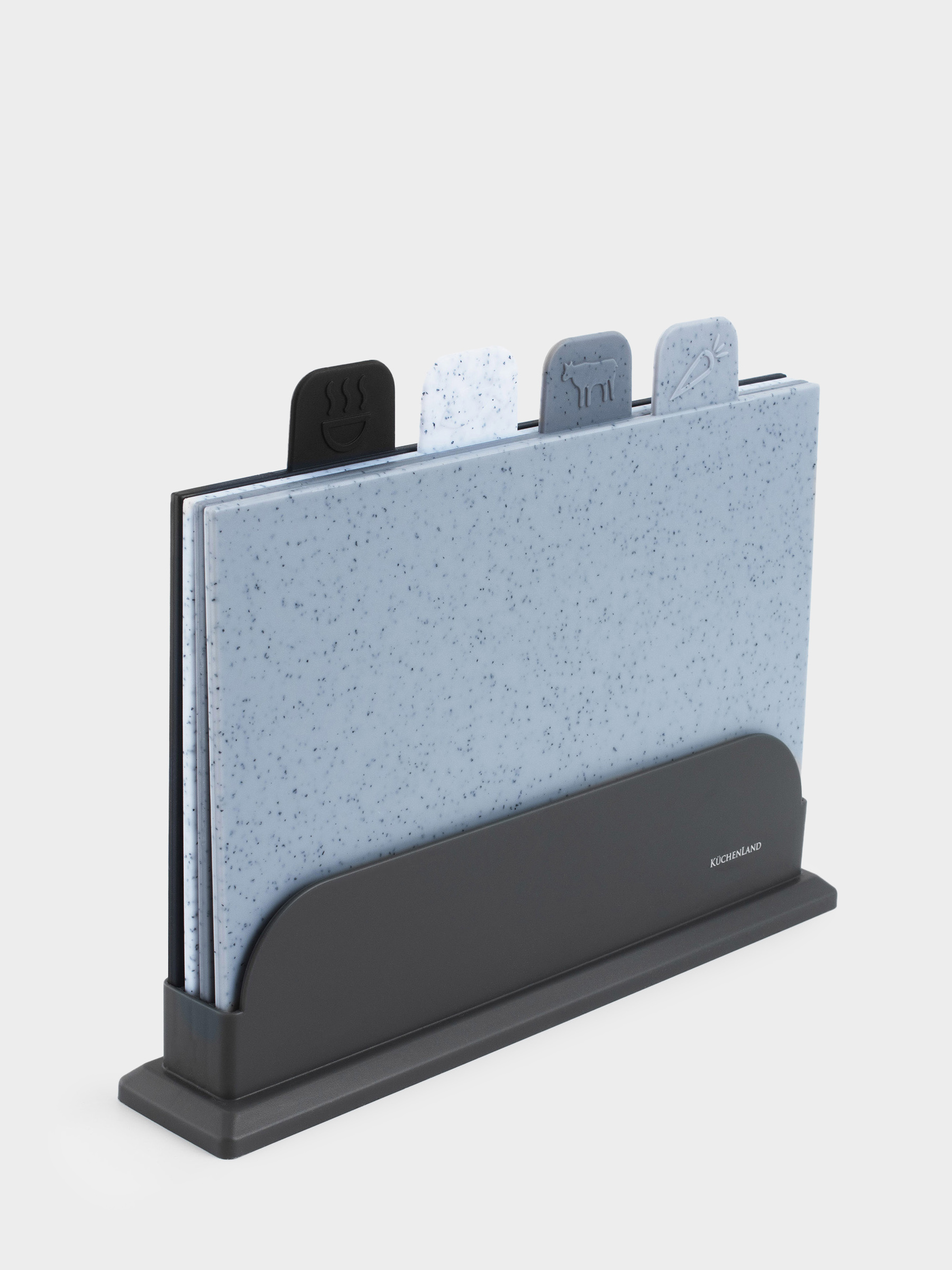 Cutting board, 28x19 cm, 4 pcs, in a stand, plastic, speckled, gray mix, Speck, image-0