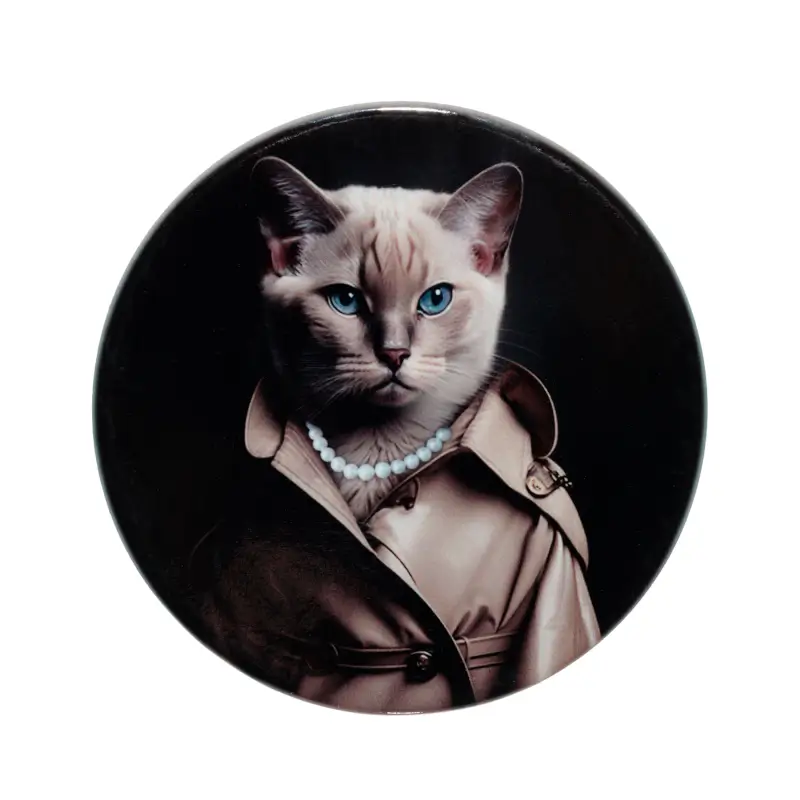 Mug stand, 11 cm, ceramic / cork, round, Cat in coat, On style ,image-0