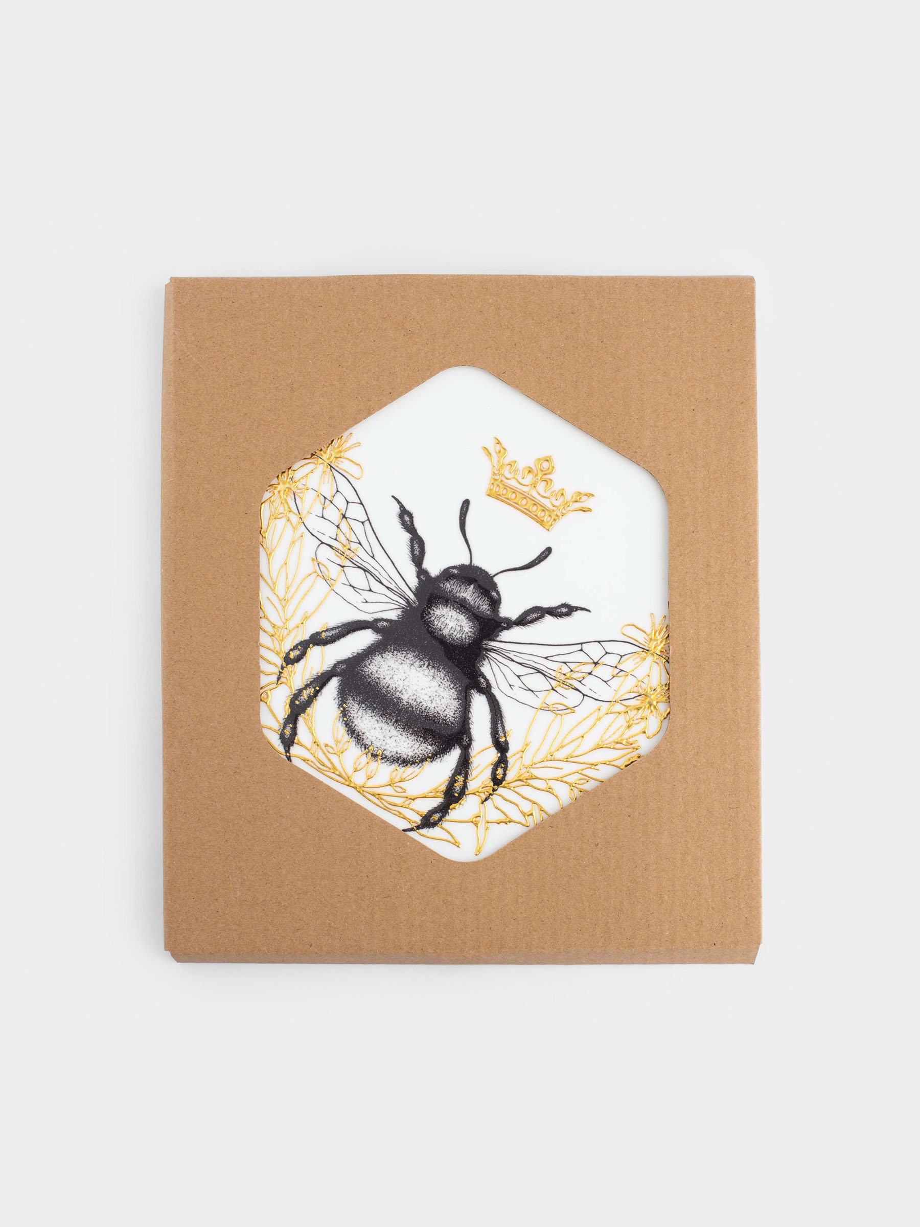 Hot plate, 20 cm, ceramic / cork, hexagonal, white, Royal bee, Honey, image-3