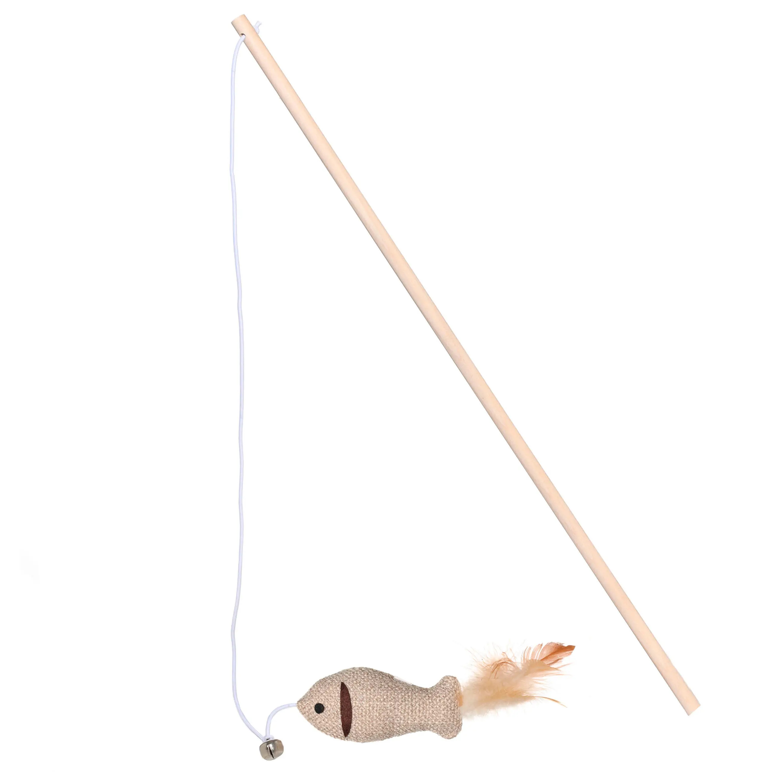 Cat fishing pole toy, 1 m, with Bell, Wood / Polyester, Fish, Playful cat, image-0