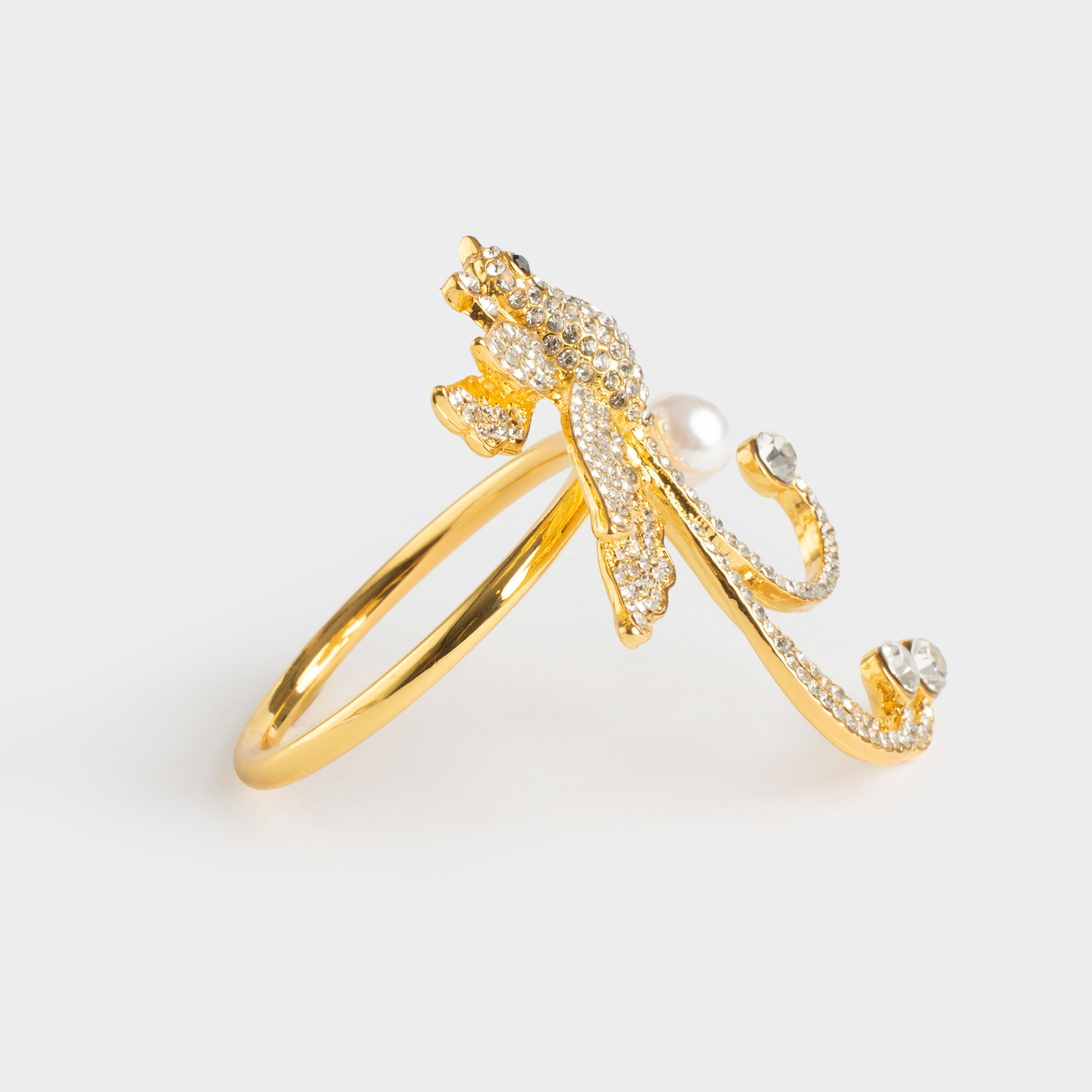 Napkin ring, 6 cm, metal, gold, Bird and pearl, Paradise birds, image-0
