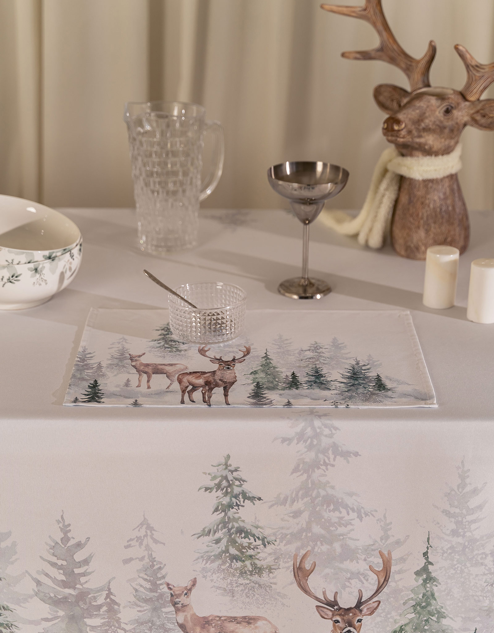 Placemat, 30x45 cm, polyester, rectangular, white, Moose in the forest, Moose story, image-1