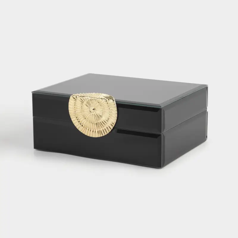 Jewelry box, 18x14 cm, glass / metal, mirror, black, Glossy black ,image-0