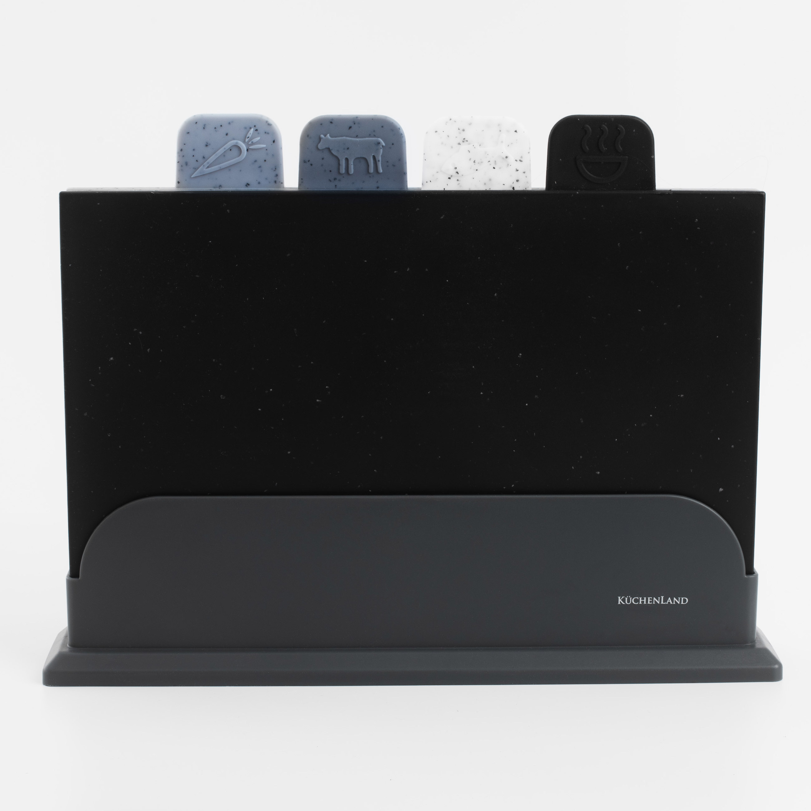 Cutting board, 28x19 cm, 4 pcs, in a stand, plastic, speckled, gray mix, Speck, image-2