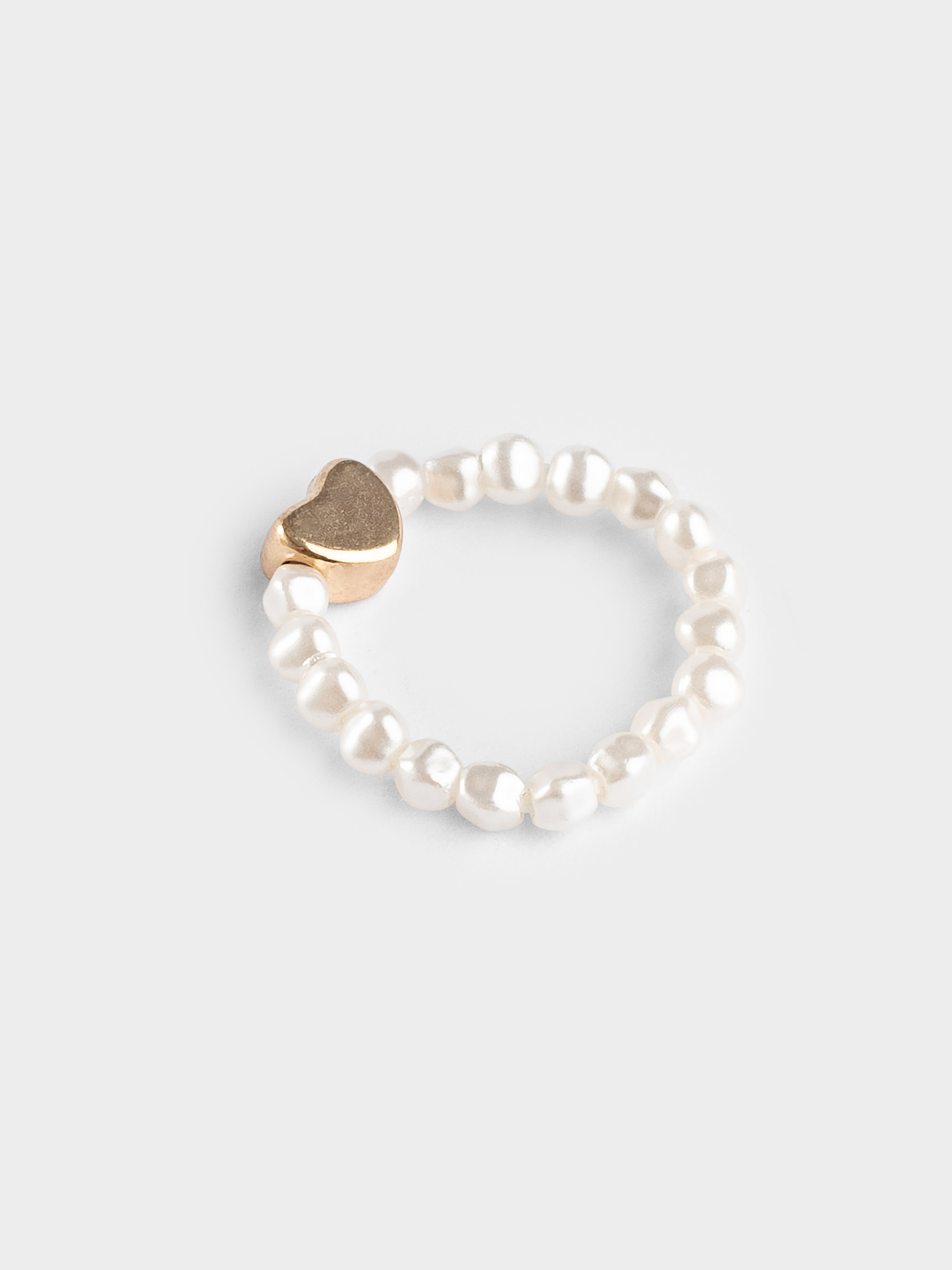 Ring, size S-M, single size, plastic / glass, white-gold, Heart, Pearl heart, image-3