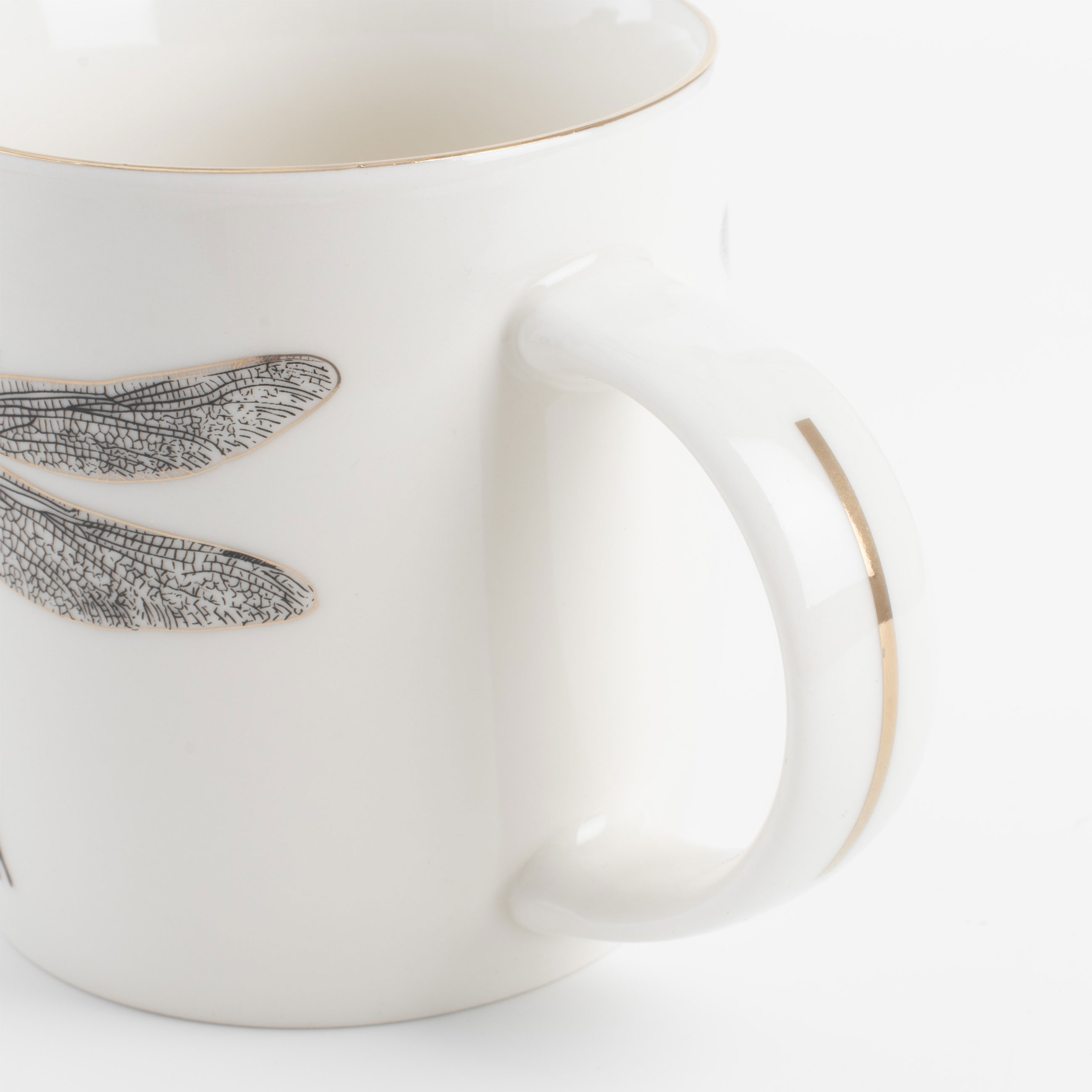 Mug, 380 ml, porcelain N, white, with golden edging, Dragonfly, Bugs, image-3