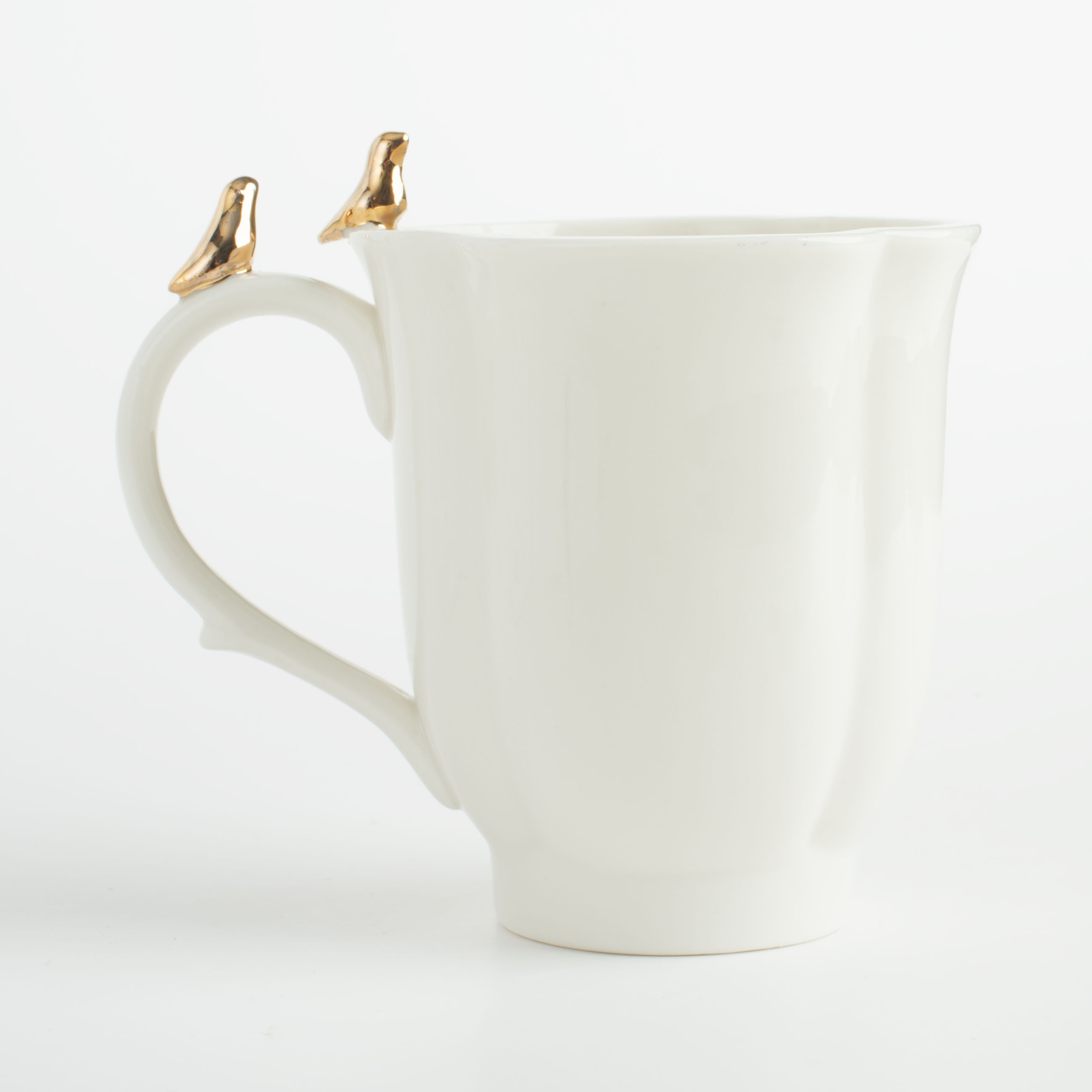Mug, 370 ml, porcelain P, milky, Birds on the handle, Paradise garden, image-3
