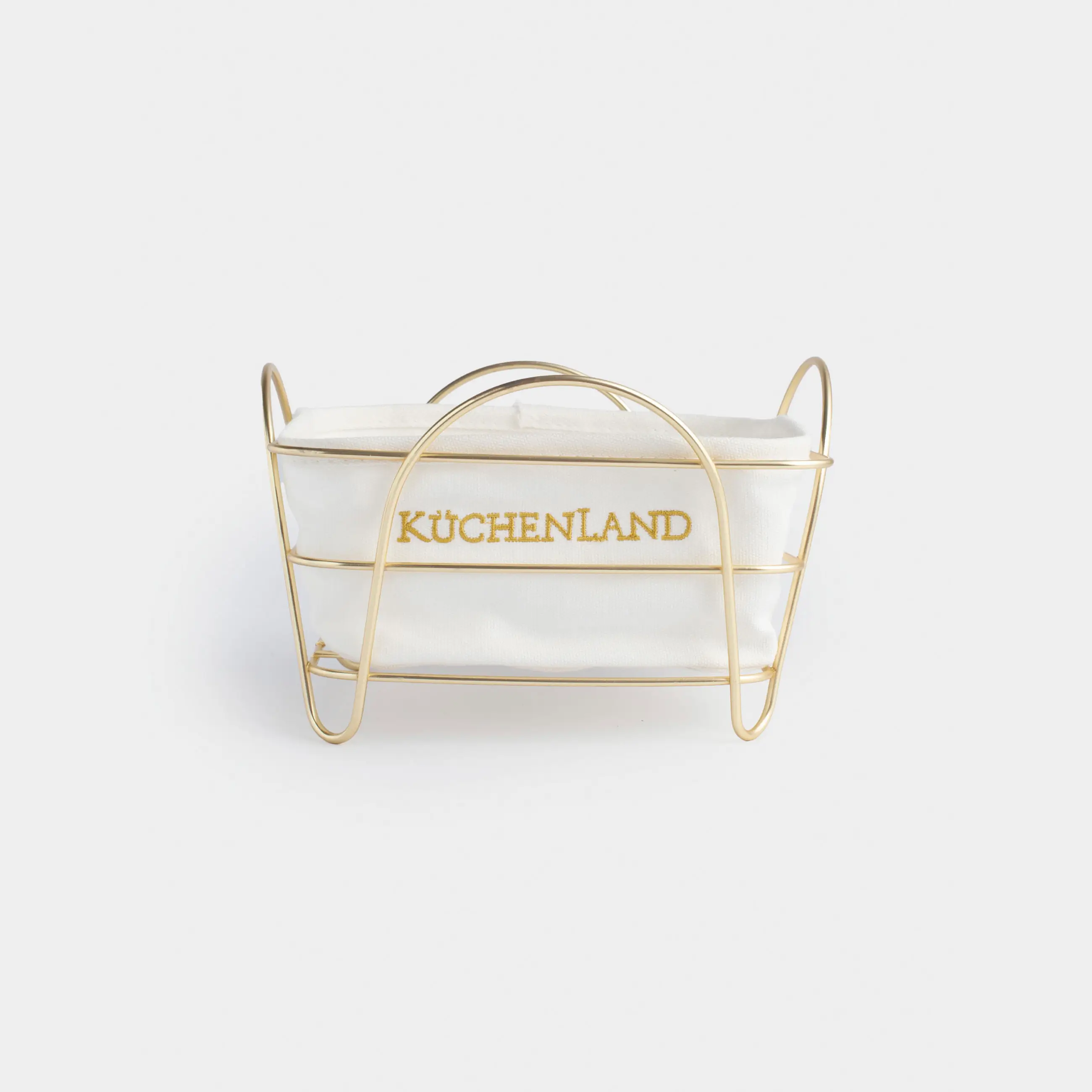 Bread basket, 21x21 cm, cotton / metal, square, ecru/gold, Twist gold