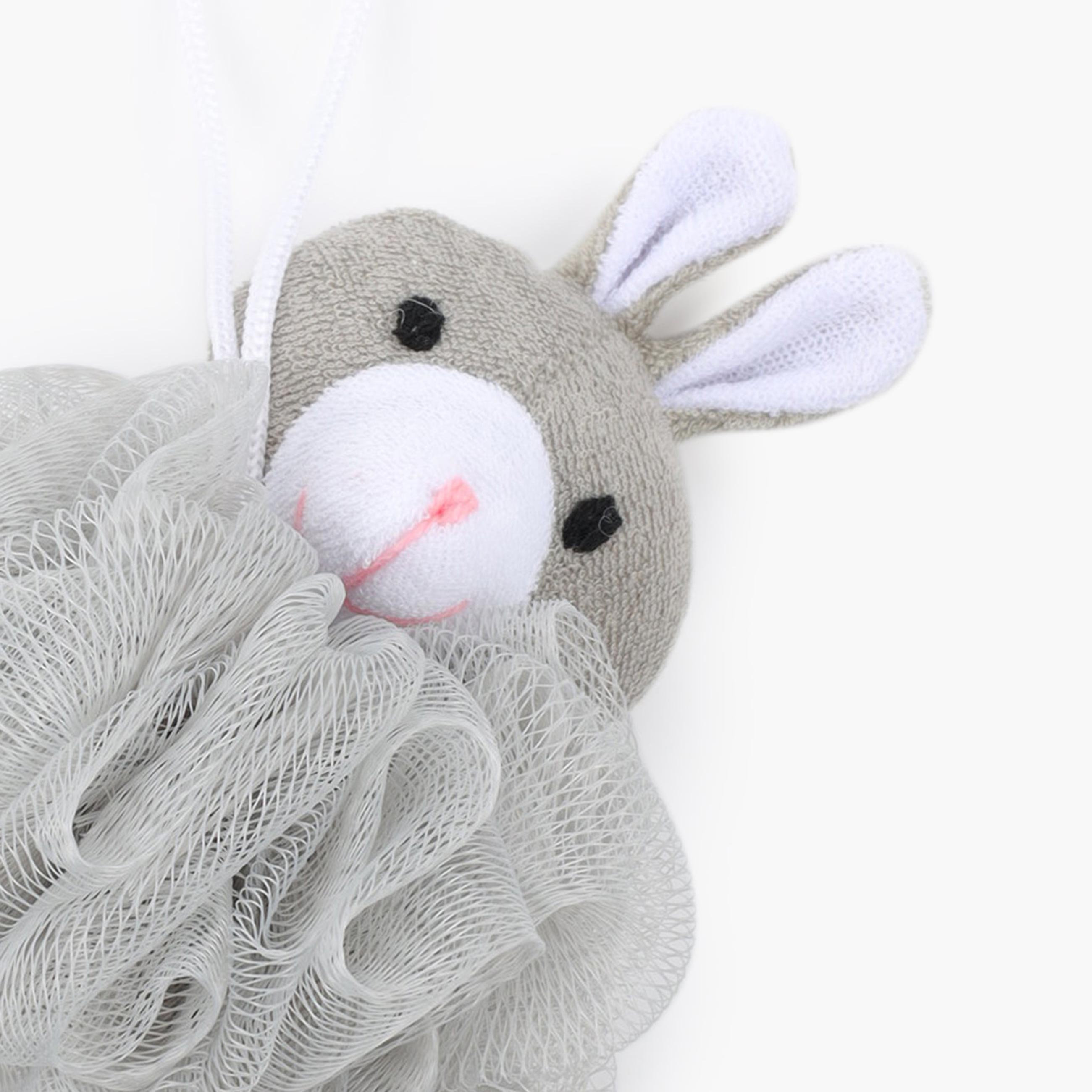 Washcloth for washing the body, 12 cm, children's, polyethylene / polyester, gray, Rabbit, Rabbit, image-1