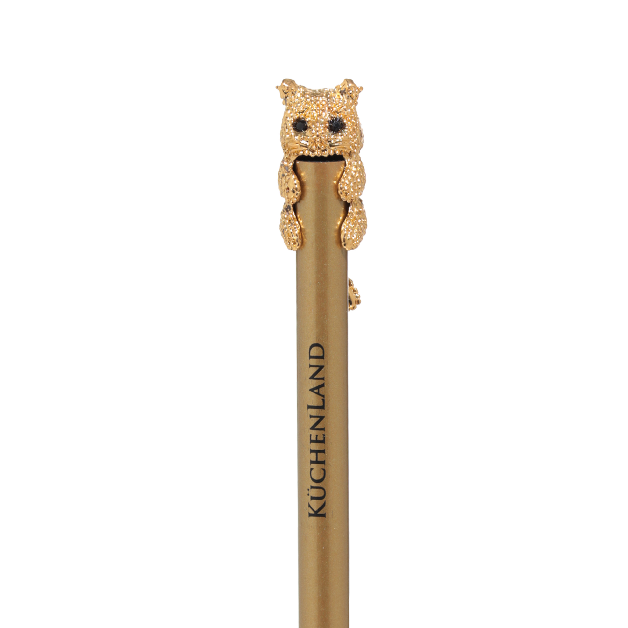 Pencil, 18 cm, black-graphite, with figure, golden, Cat, Draw, image-2