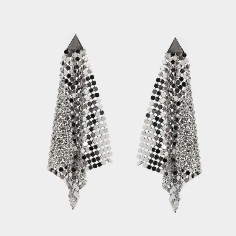 Stud earrings, 7 cm, metal, Silver, Jewelry