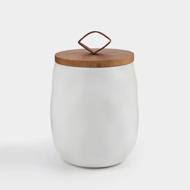 Bathroom box, 11 cm, ceramic/bamboo, milk, Diza ,image-0