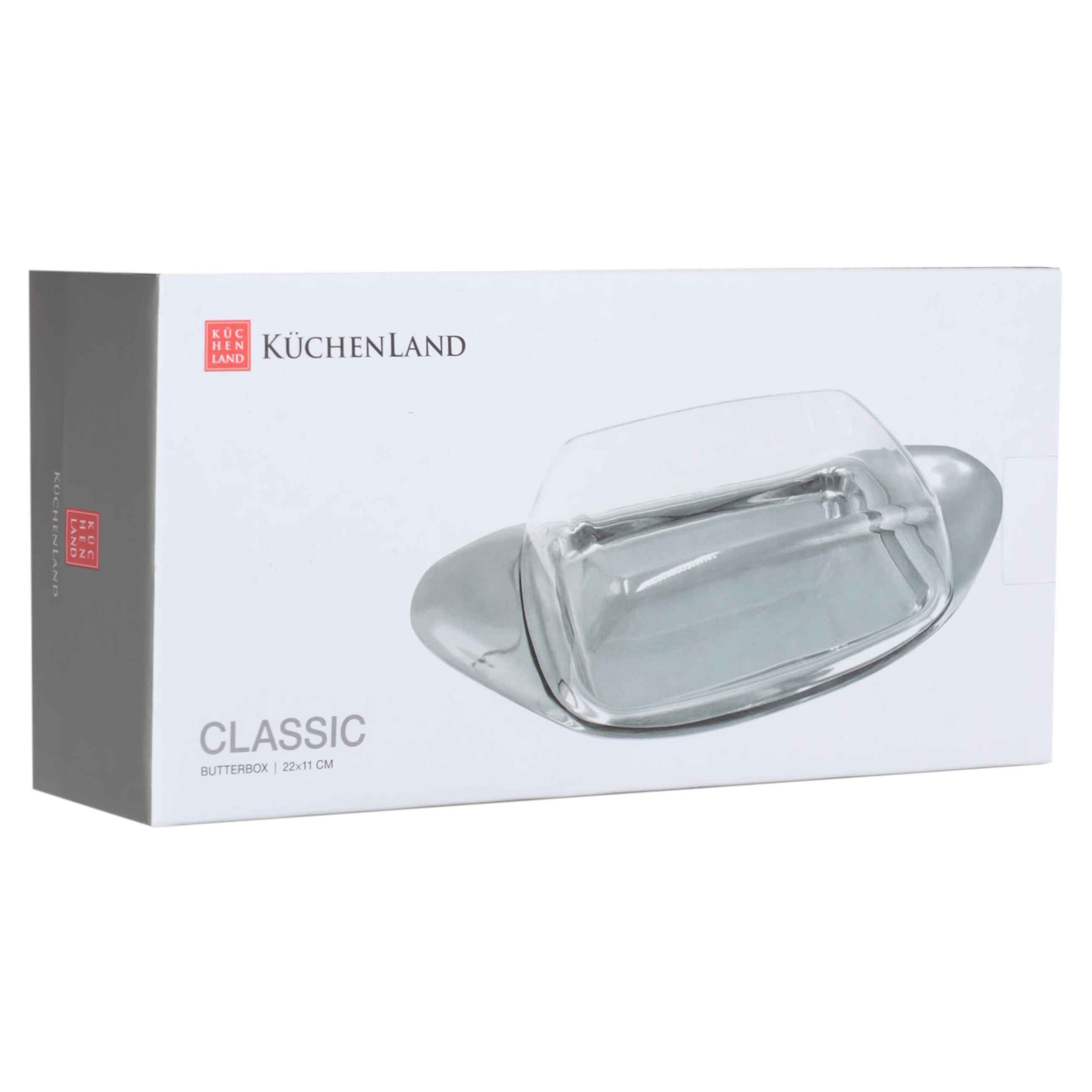 Butter dish, 22 cm, steel / plastic, rectangular, Classic