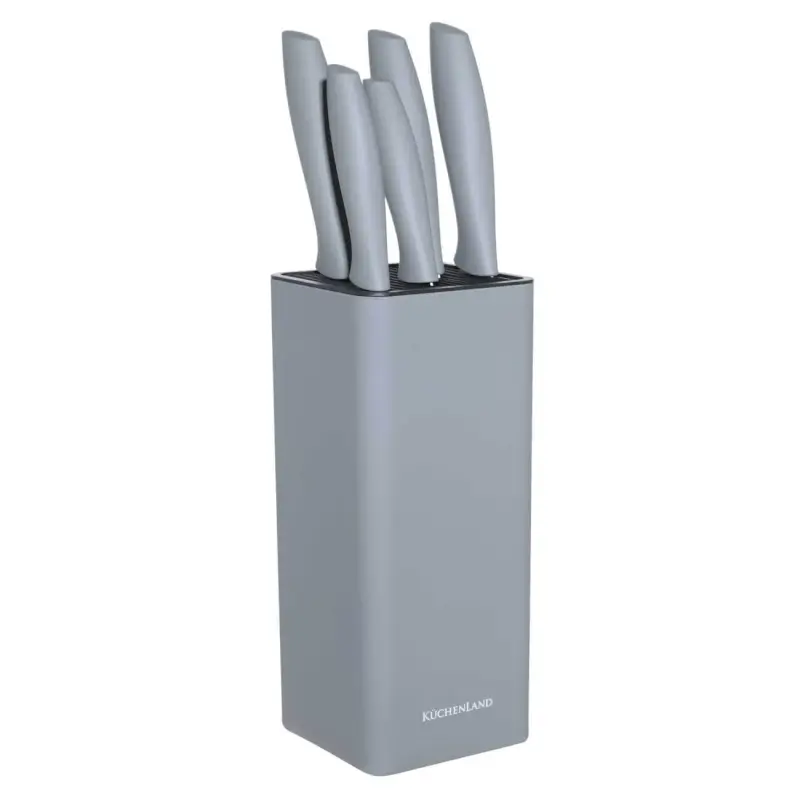 Knife set, 5 pr, in stand, steel / plastic, grey, Grey steel
