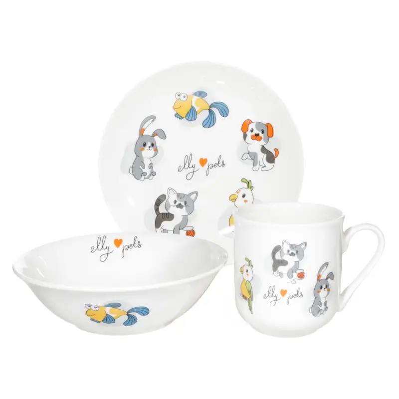 Children's tableware set, 3 items, porcelain N, white, My pets, Little pet ,image-0