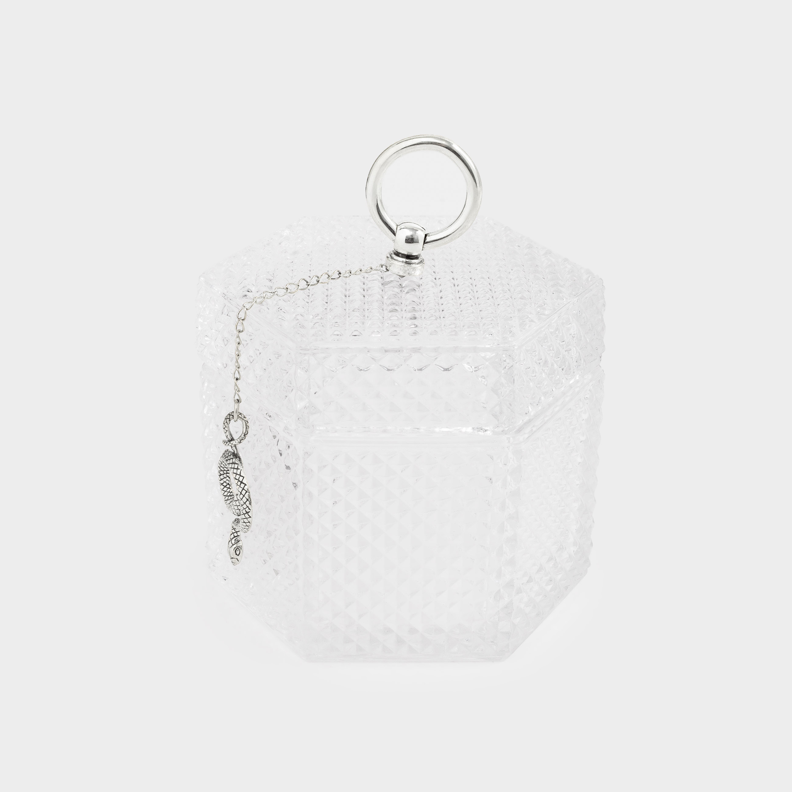 Storage container, 10x11 cm, glass / metal, gray-green, Snake on a chain, Naiad