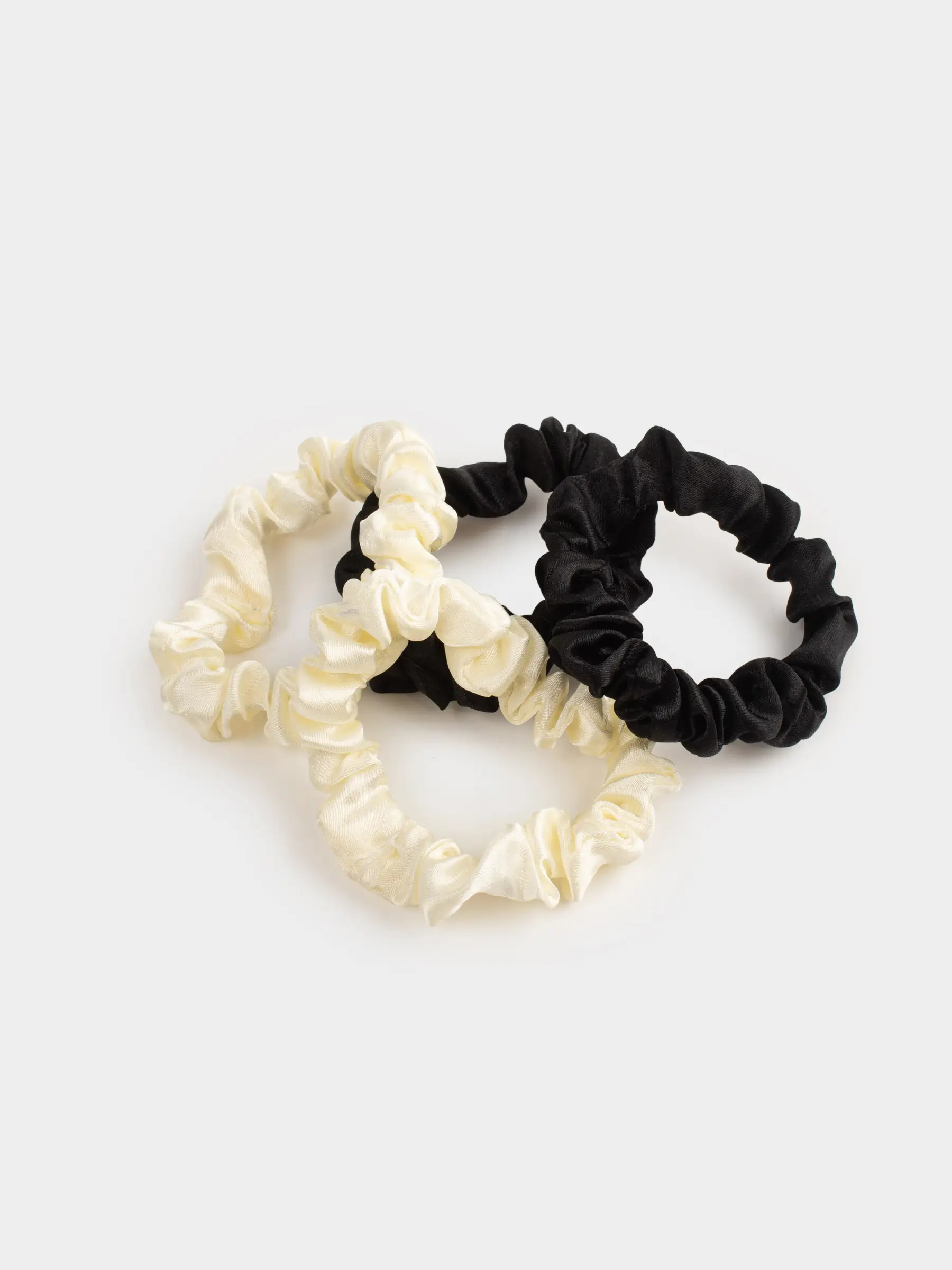 Elastic band for hair, 6 cm, 4 pcs, in the heart, satin, milk/black, Silk