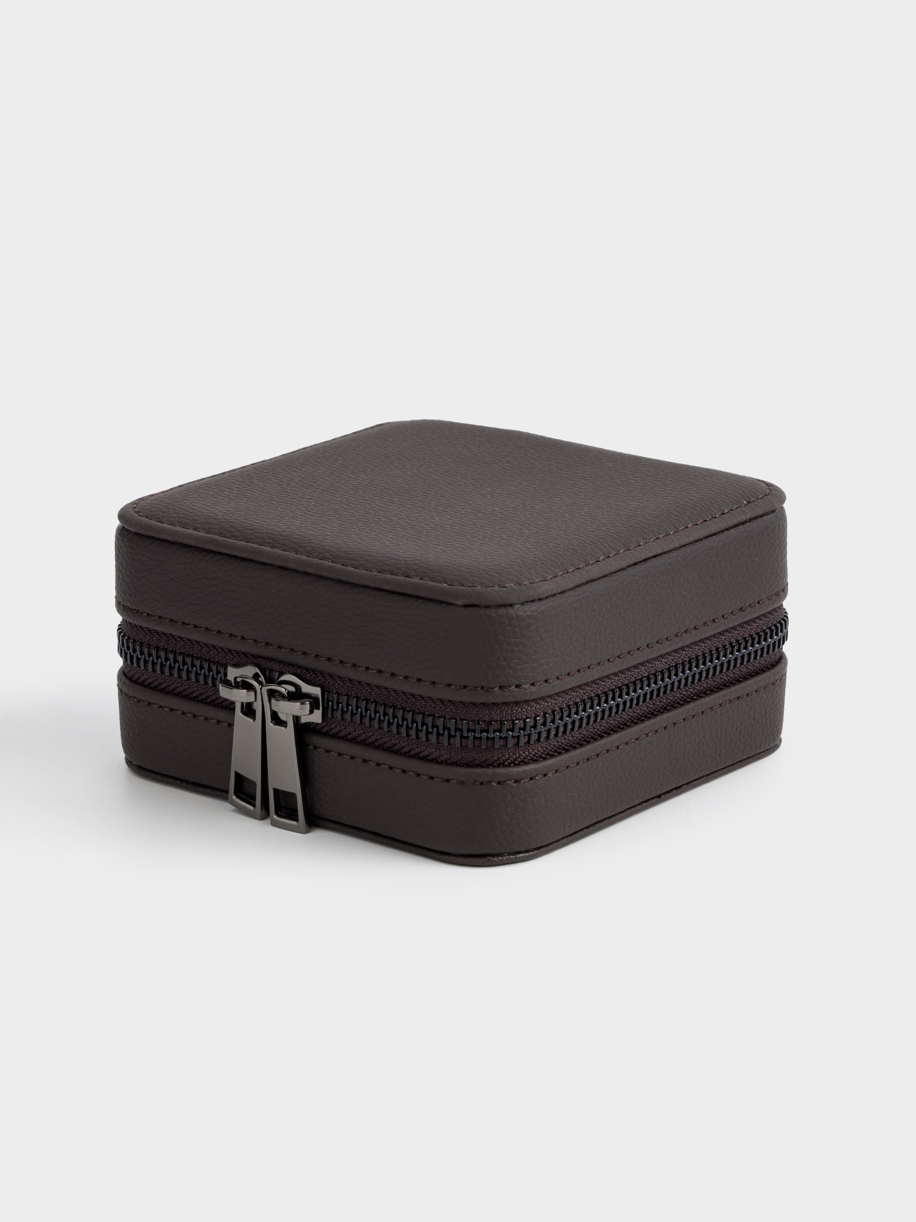 Jewelry box, 12x12 cm, with mirror, PU leather / MDF, brown, Premiere small, image-0