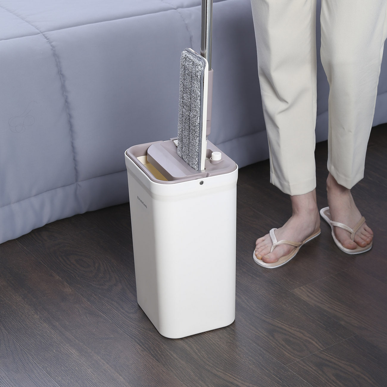 Mop with bucket, with spin and cleaning, rectangular, white-purple, Mop