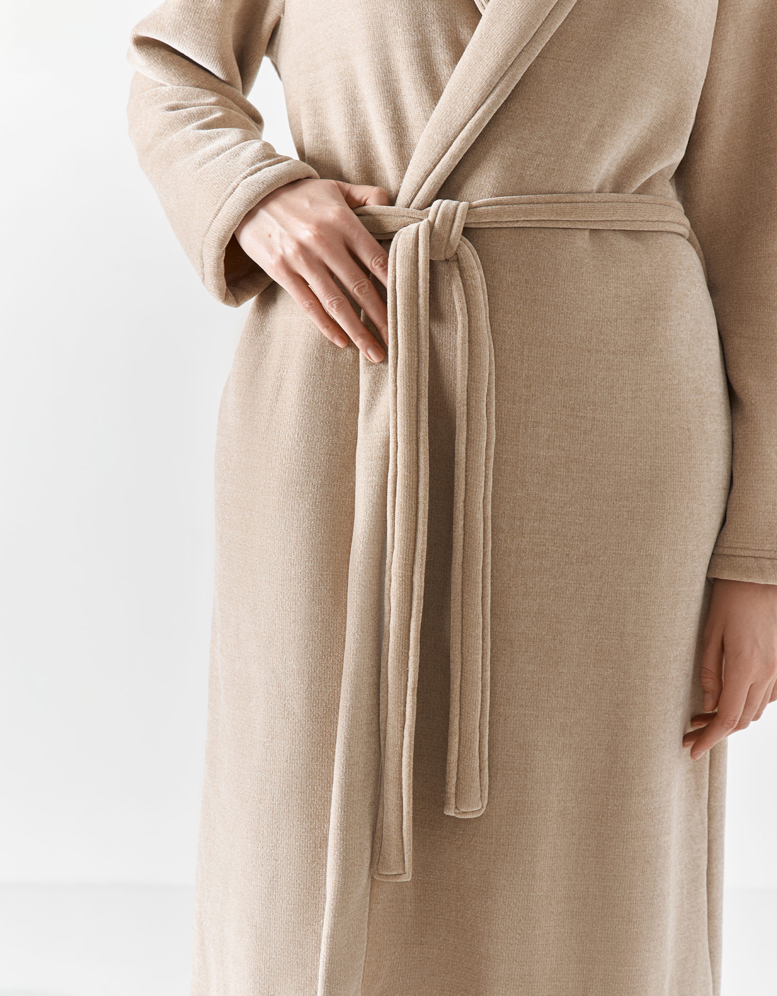 Women's robe, homewear, size L / XL, with long sleeves, chenille / faux fur, beige, Jesse, image-6