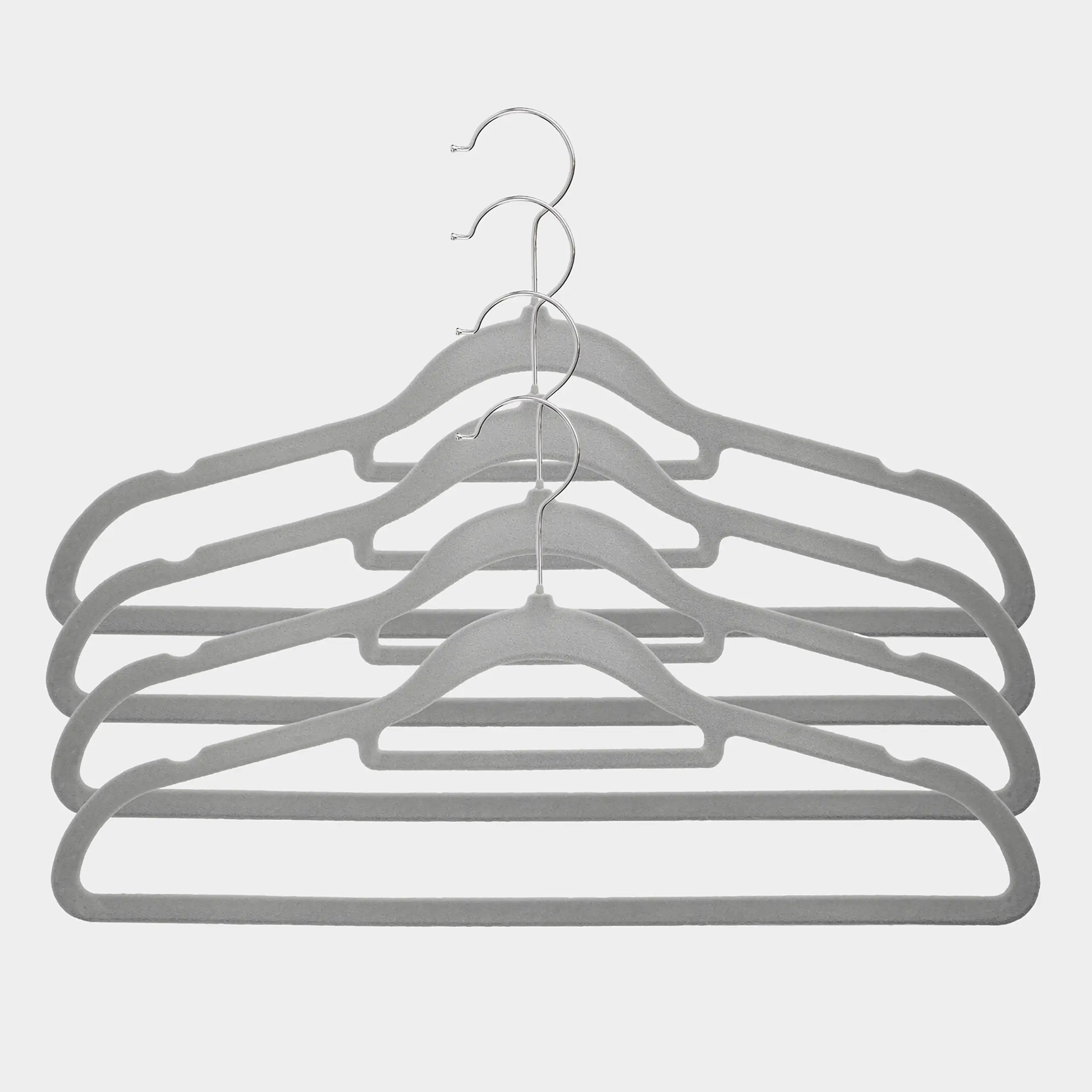 Hanger-hangers, 41 cm, 4 pcs, with a loop for ties/belts, flock, gray, Household, image-0