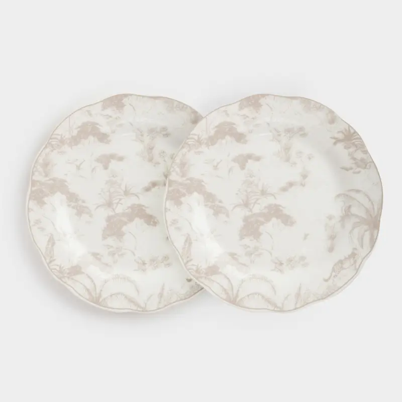 Snack plate, 19 cm, 2 pcs, porcelain P, white and beige, Jungle, Tropical ,image-0
