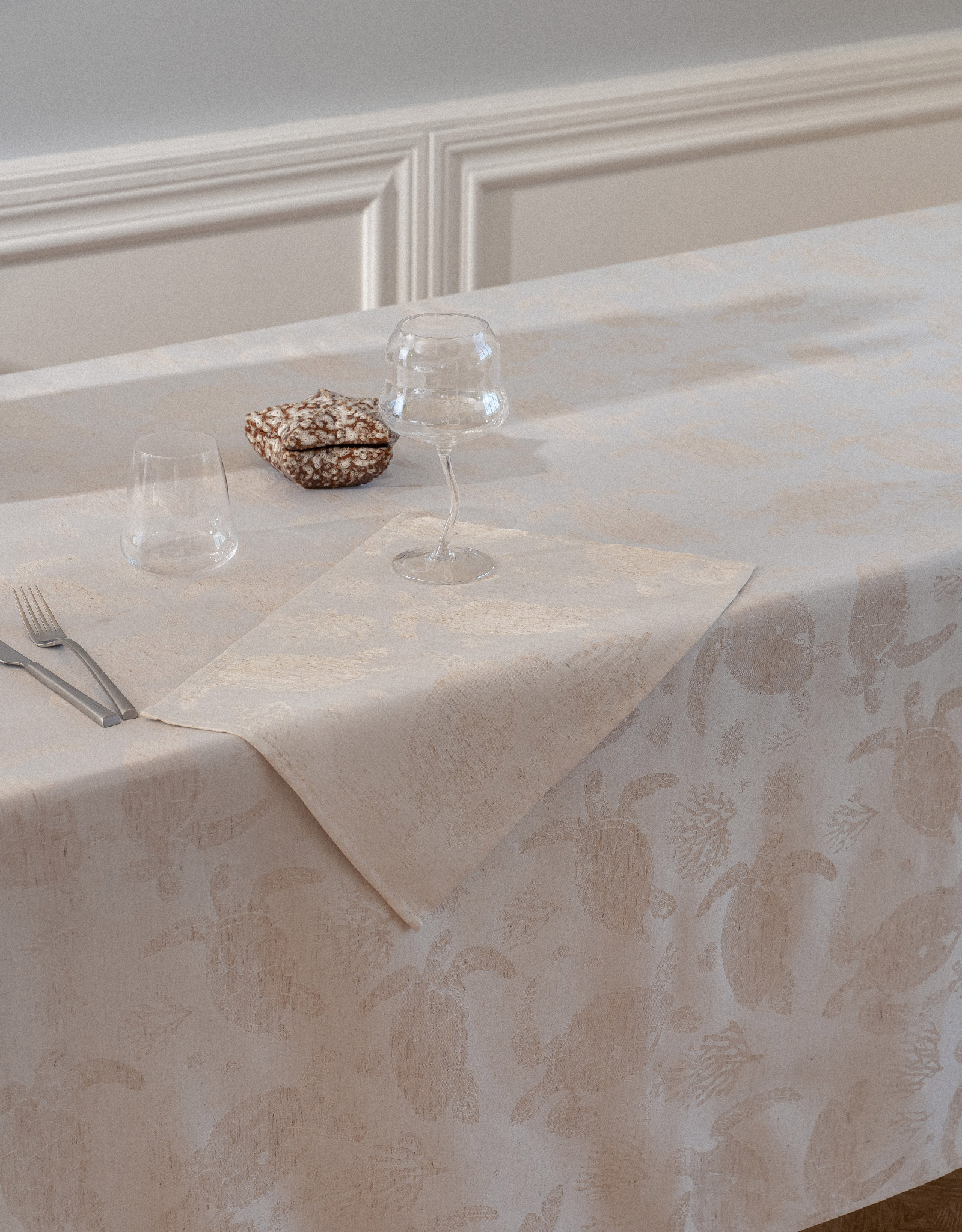 Placemat, 30x45 cm, jacquard, polyester / linen, beige, Turtles, Marine turtles, image-4