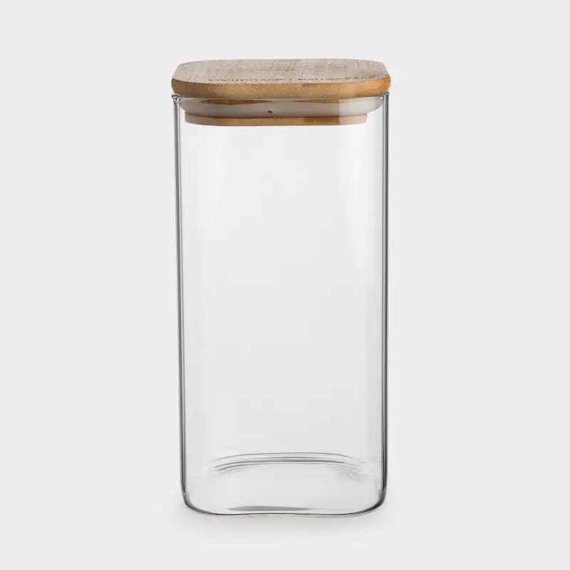 Can for bulk products, 1.5 l, glass / bamboo, square, Home made ,image-0