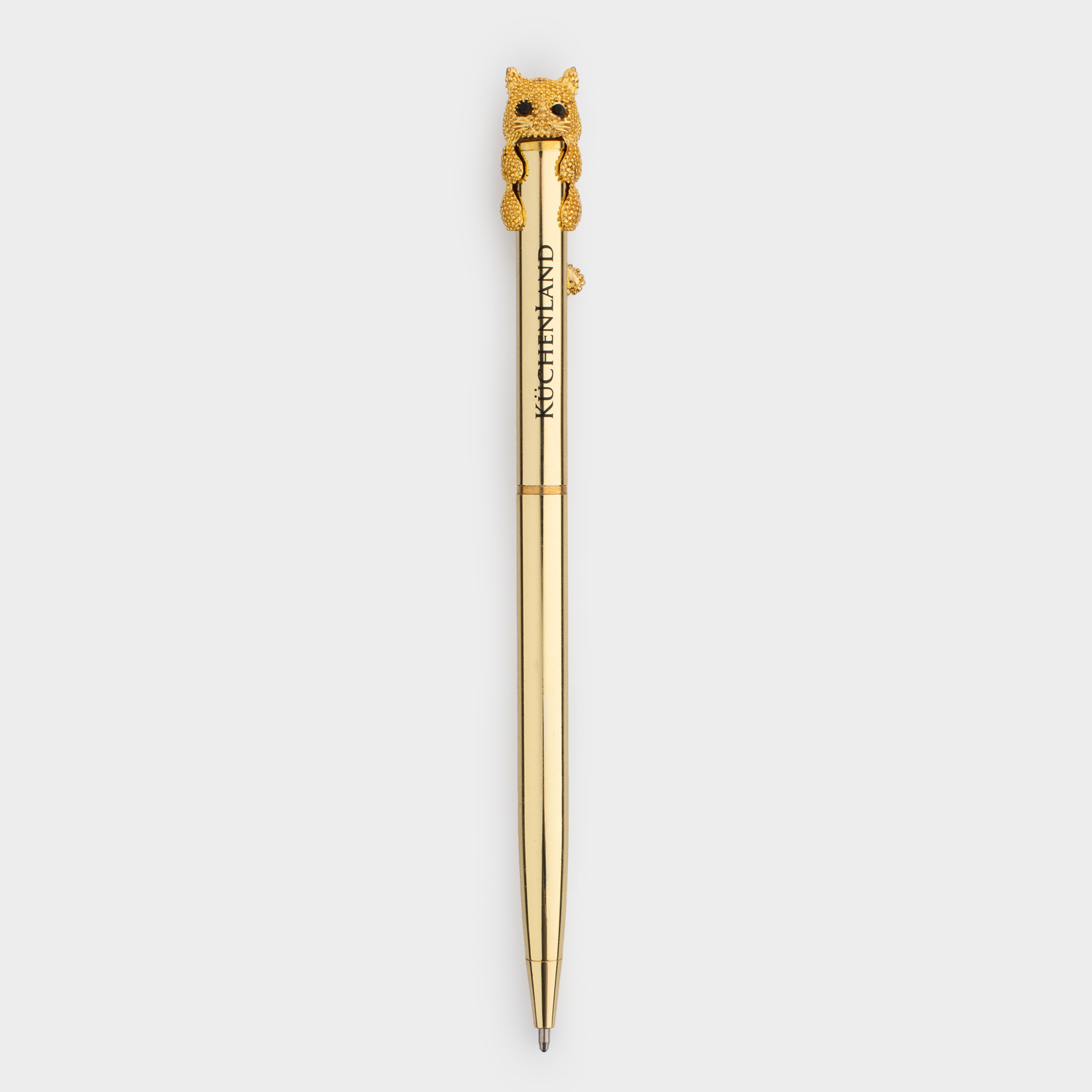 Ballpoint pen, 14 cm, with figure, golden, Cat, Draw figure, image-0