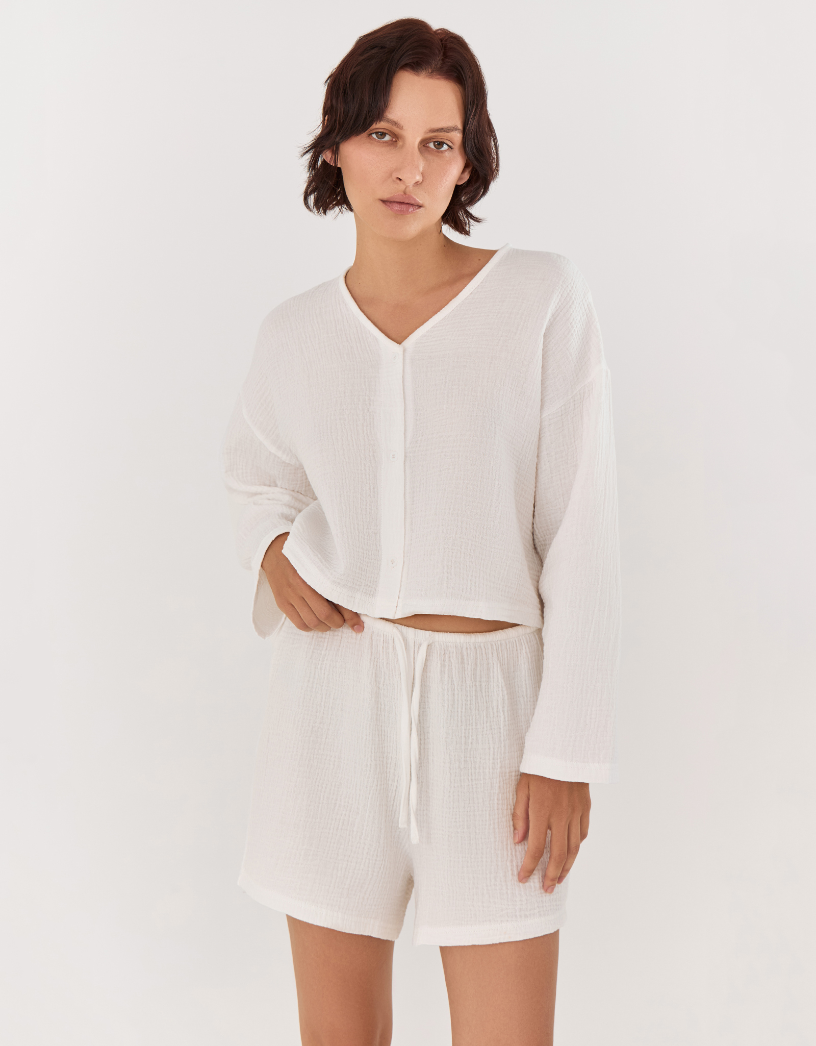 Women's shirt, size L, with short sleeves, muslin, white, Allison, image-5