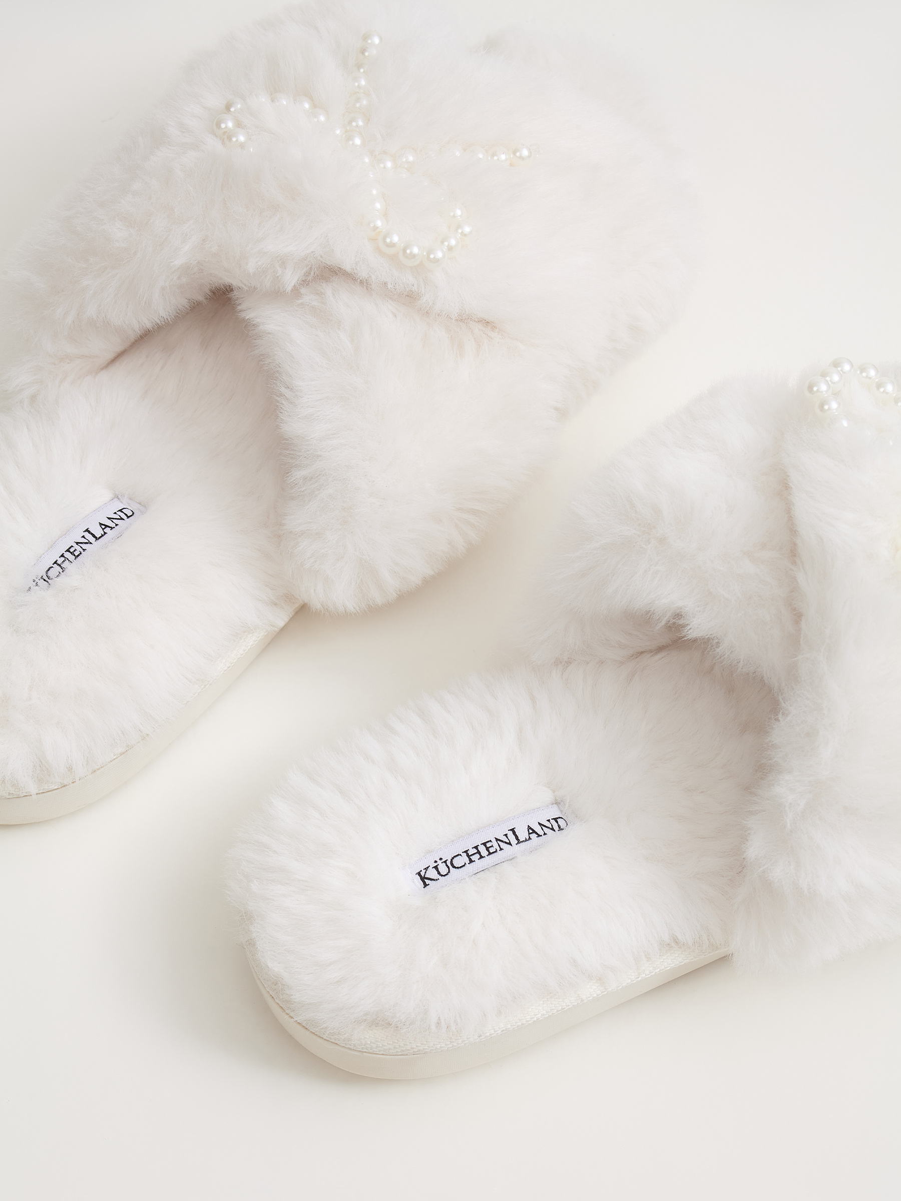 Women's slippers, homewear, size 36-37, artificial fur, white, Bow, Tape, image-4