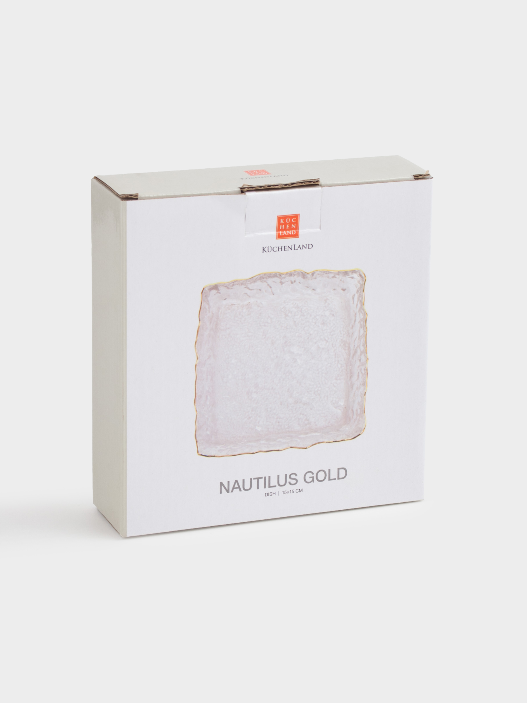 Dish, 15x15 cm, glass, square, with golden edging, Nautilus gold, image-6