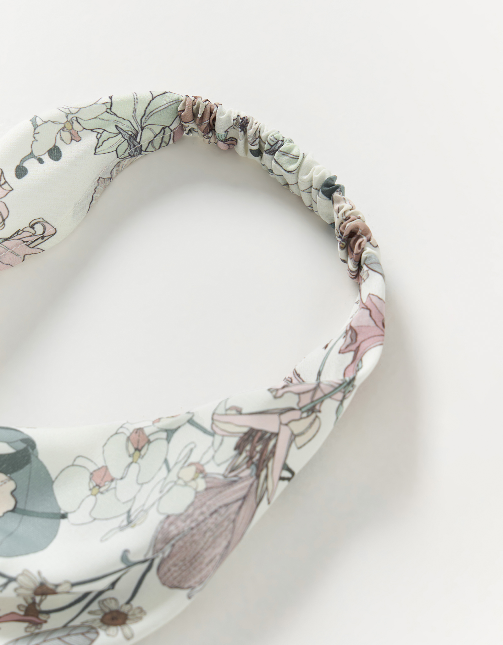 Bandana, 30 cm, elastic band, polyester, white, Flowers and leaves, Kerchief, image-1