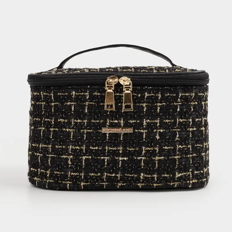 Cosmetic bag, 20x15 cm, with handle, tweed, black, Wenal, image-0
