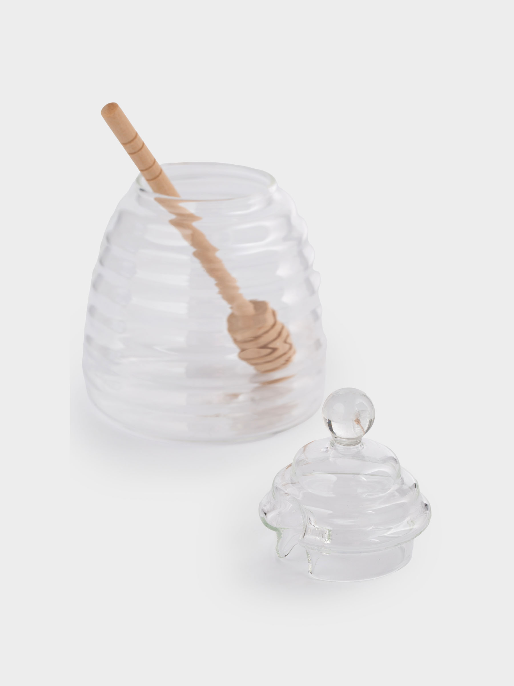 Honey jar, 470 ml, with spoon, Used glass / wood, Honey, image-2