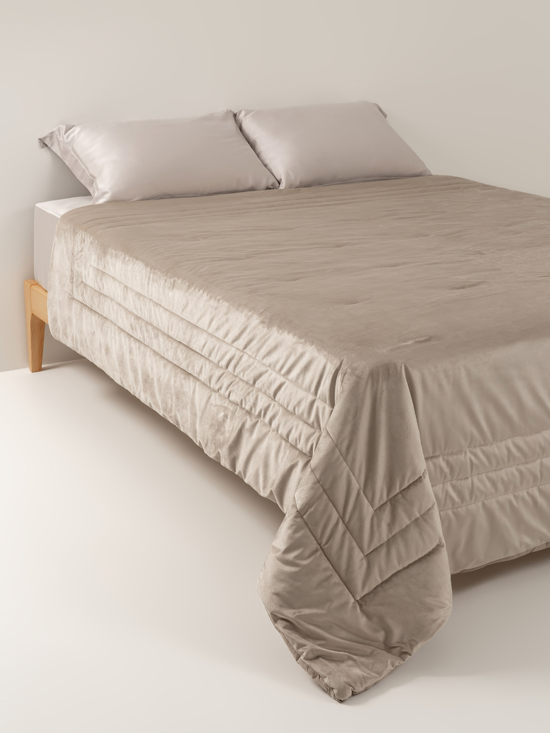 Bedspread, 220x240 cm, quilted, velvet/microfiber, beige, Frame, Stitch velvet, image-3