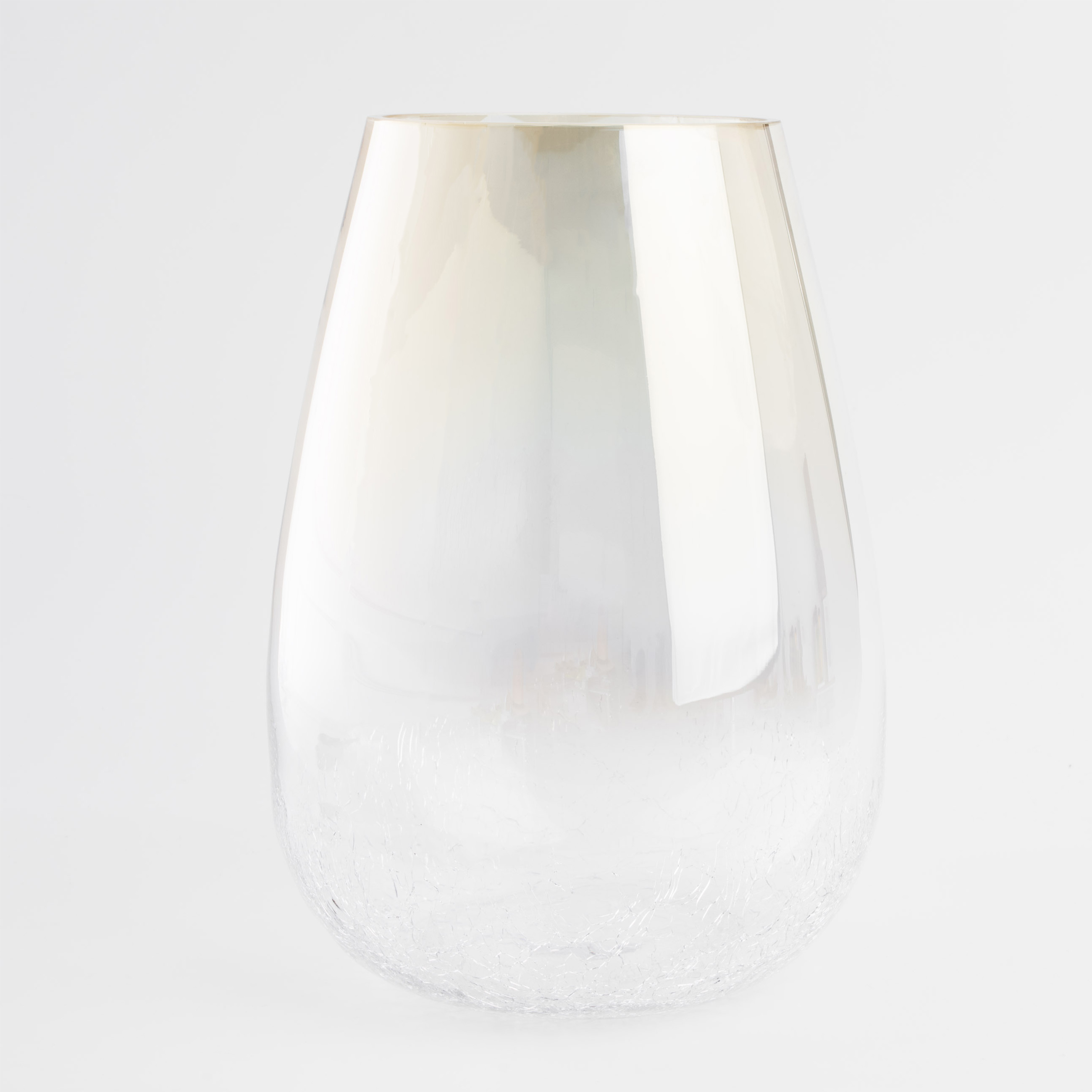 Flower vase, 26 cm, glass, beige gradient, Craquelure, Ice