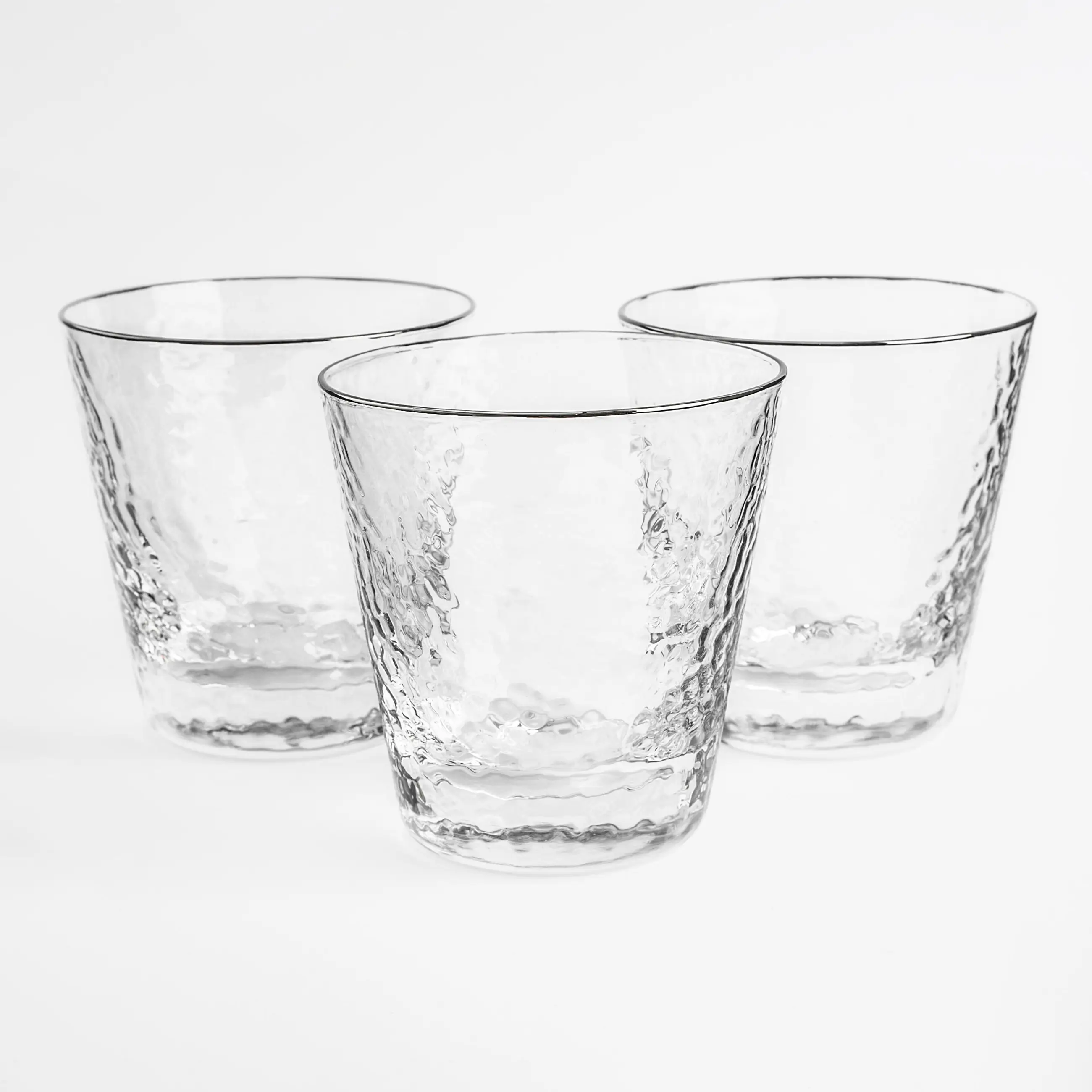 Whiskey glass, 10 cm, 270 ml, 6 pcs, glass, with silver edging, Ripply silver, image-0