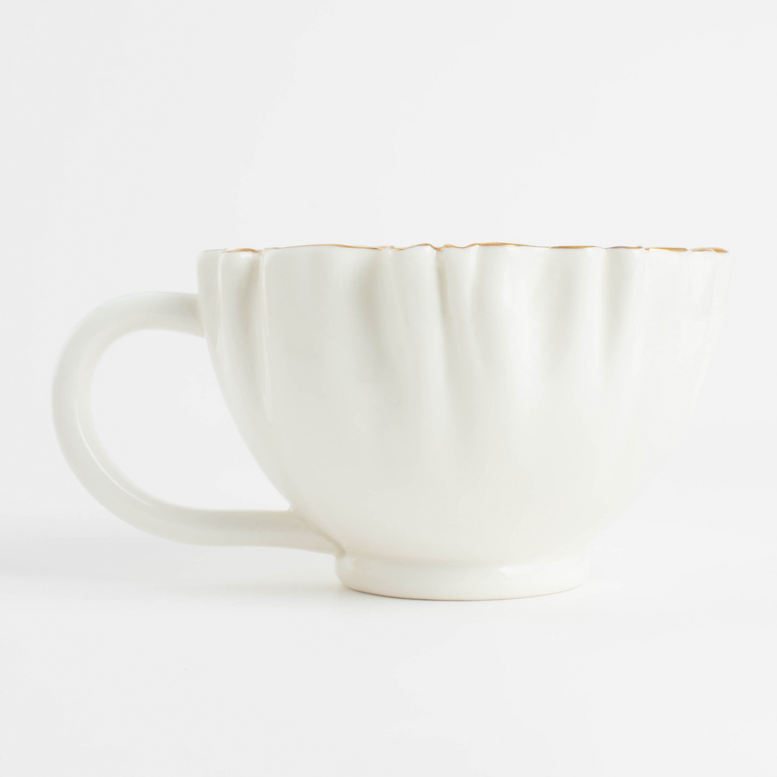 Tea pair, 1 person, 2 items, 350 ml, porcelain P, with golden edging, Crumpled effect, Crumple gold, image-1
