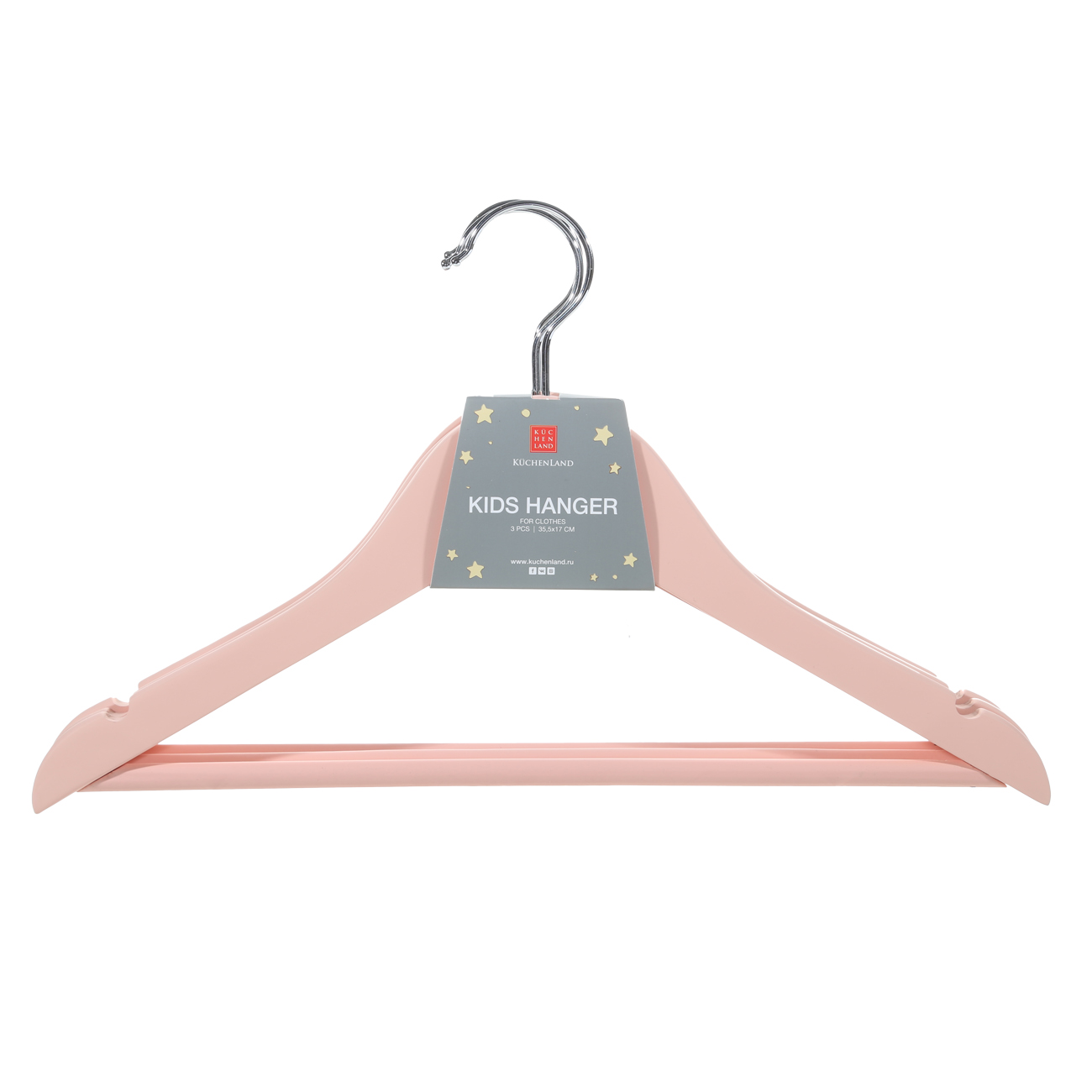 Hanger, 35 cm, 3 pcs, children's, wood, pink, Wooden house