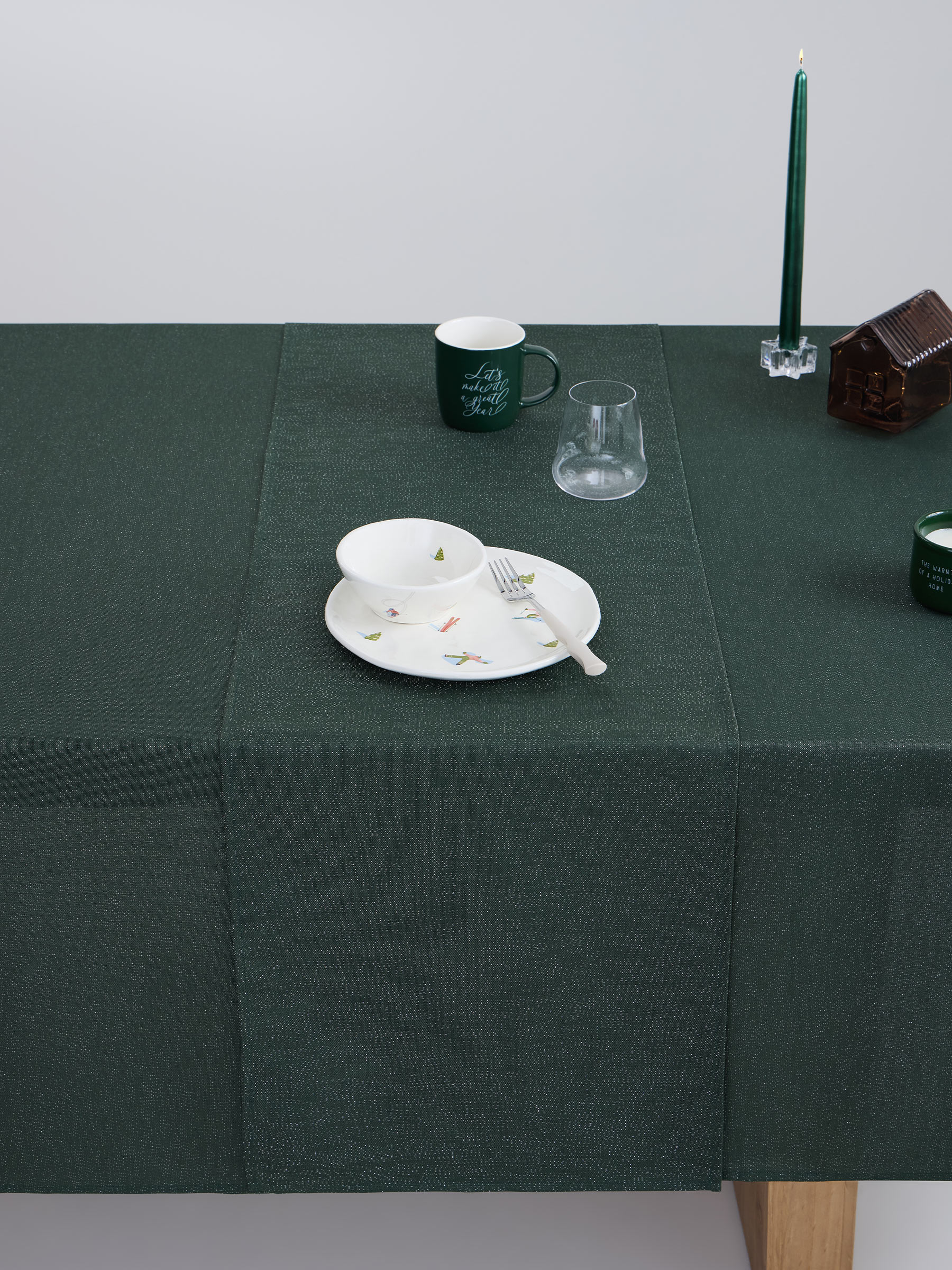 Table runner, 40x160 cm, polyester, dark green, Green speckled, image-2