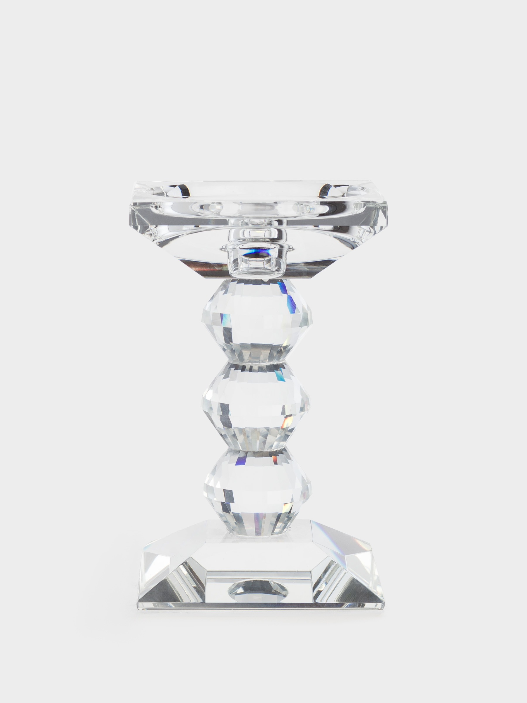 Candle holder, 15 cm, for cylindrical / thin candles, on a leg, glass, Lux crystal, image-1
