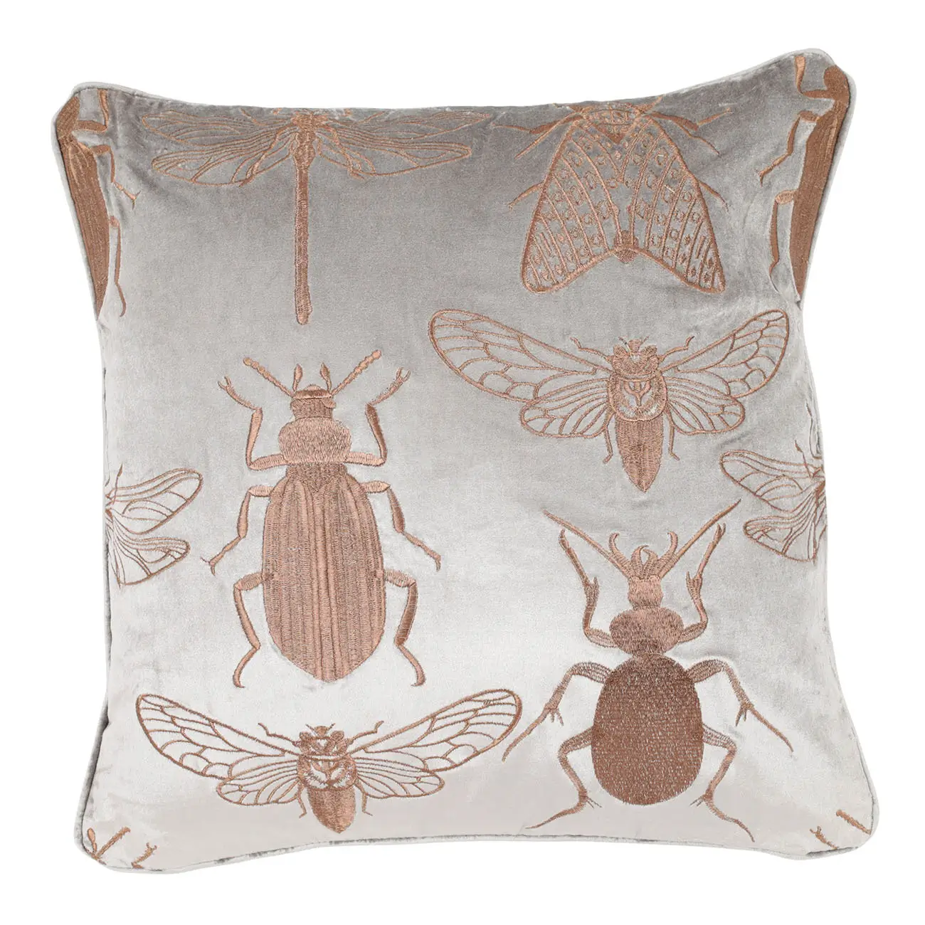Decorative pillow, 50x50 cm, corduroy / beads, beige-gray, Bugs, Bugs, image-0