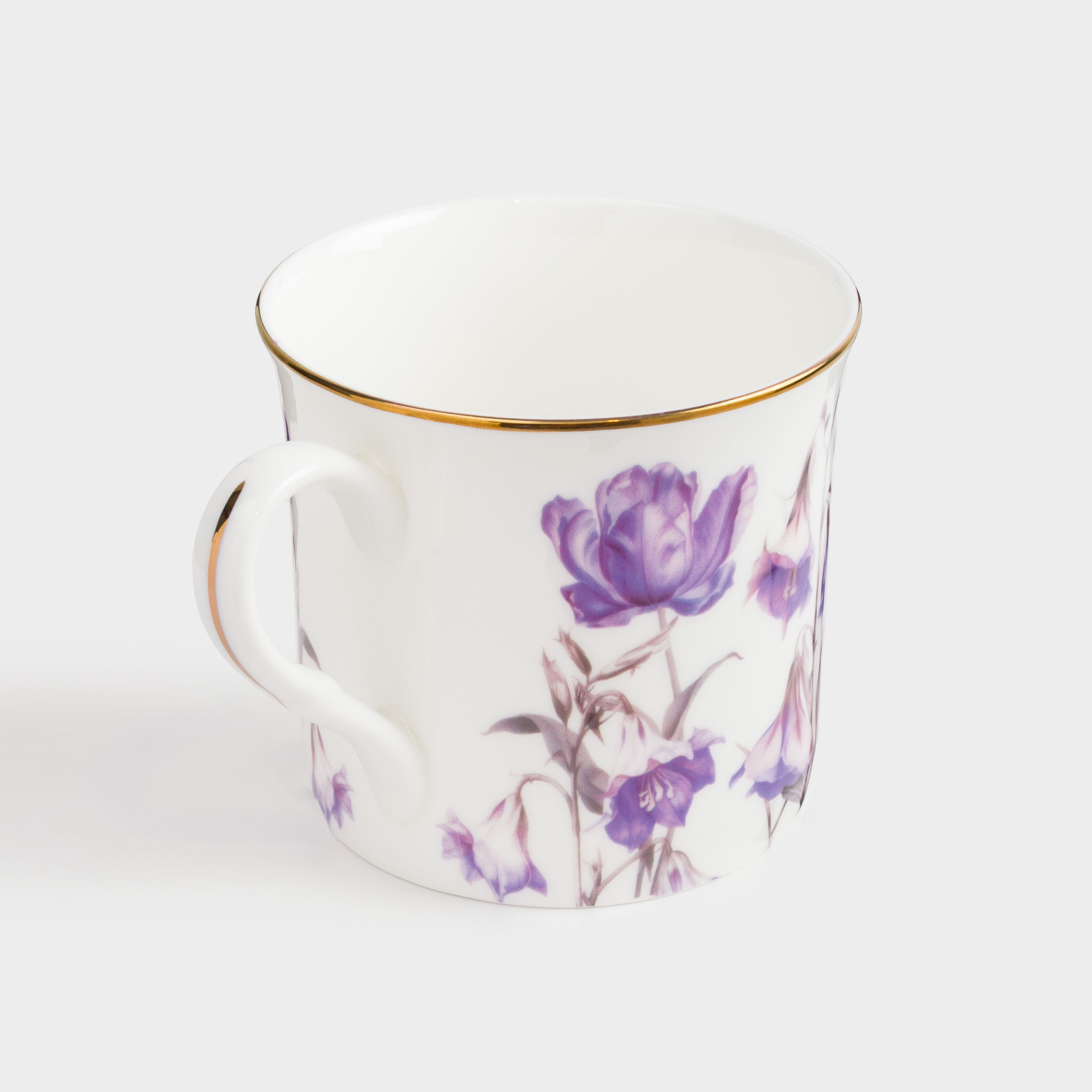 Mug, 330 ml, porcelain F, with golden edging, Purple flowers, Bloome, image-1