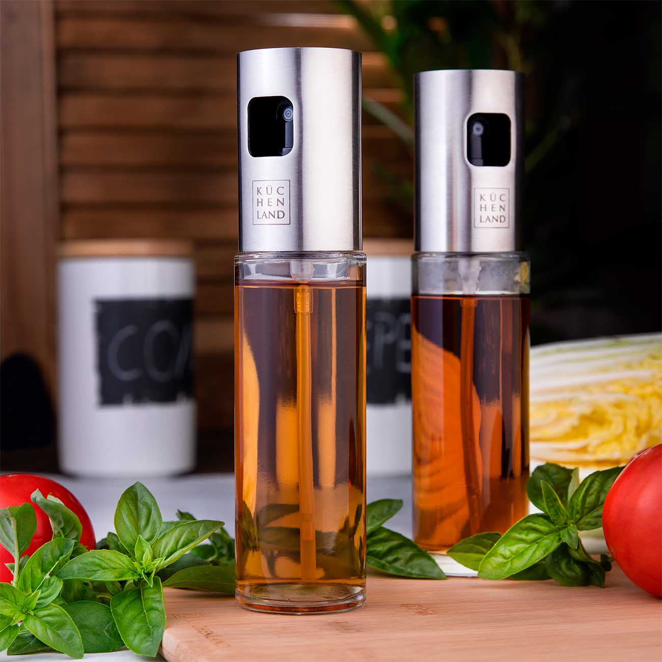 Oil and vinegar spray dispenser, 100 ml, 2 pcs, glass / steel, Classic