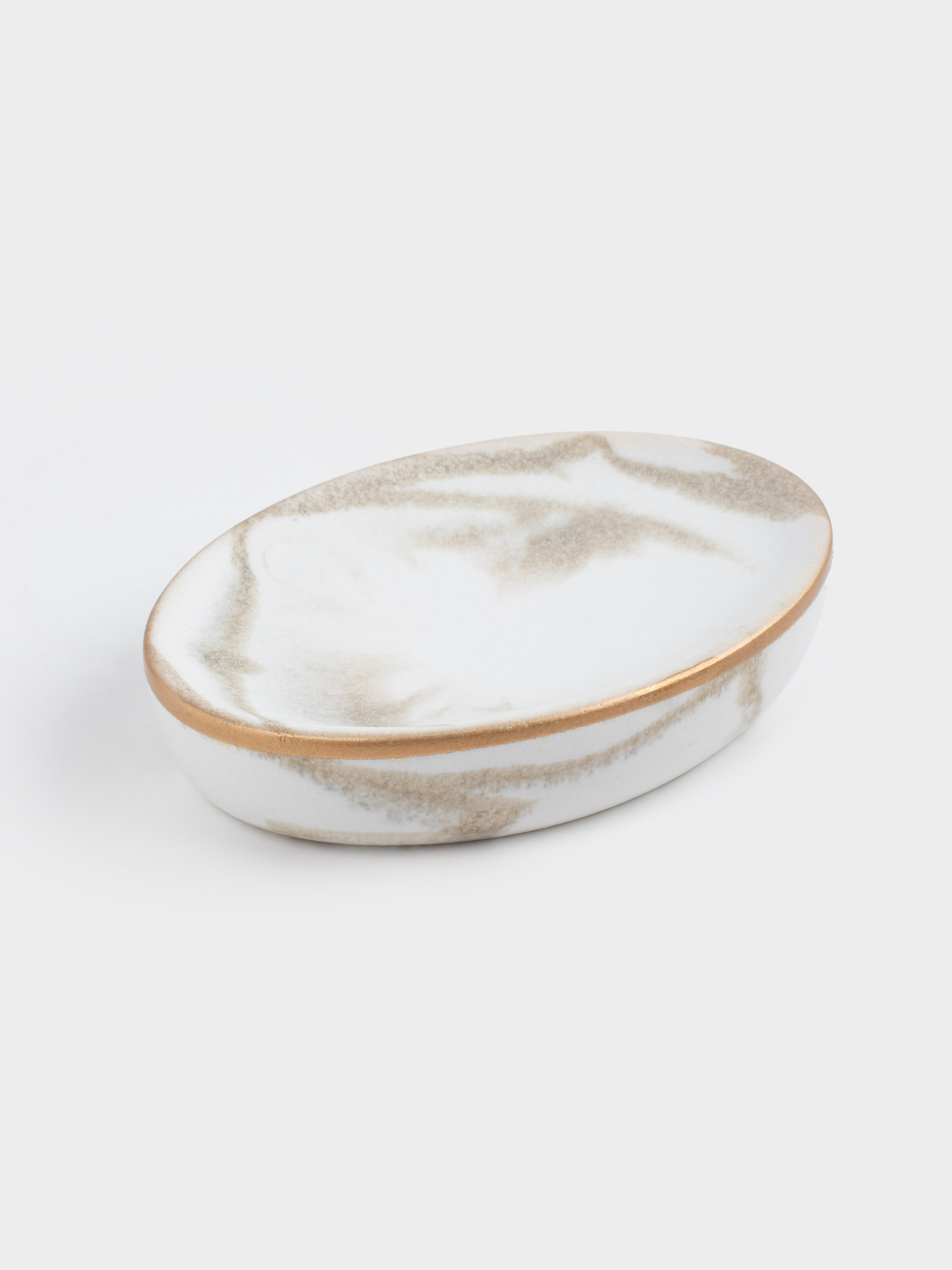 Soap dish, 12x9 cm, polyresin, oval, white-gold, Marble, Dryad, image-3