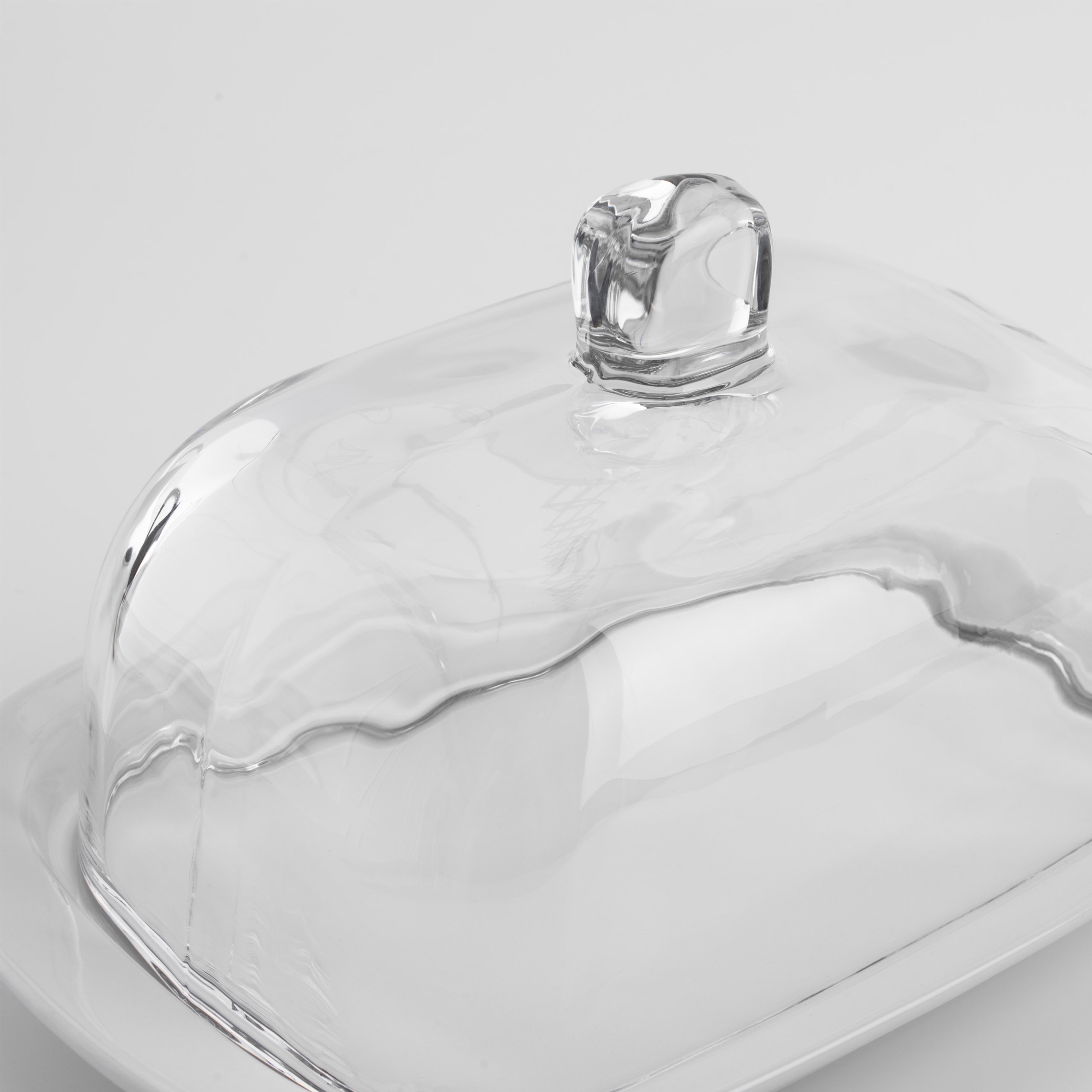 Butter dish, 18 cm, ceramic / glass, rectangular, white, Volo 